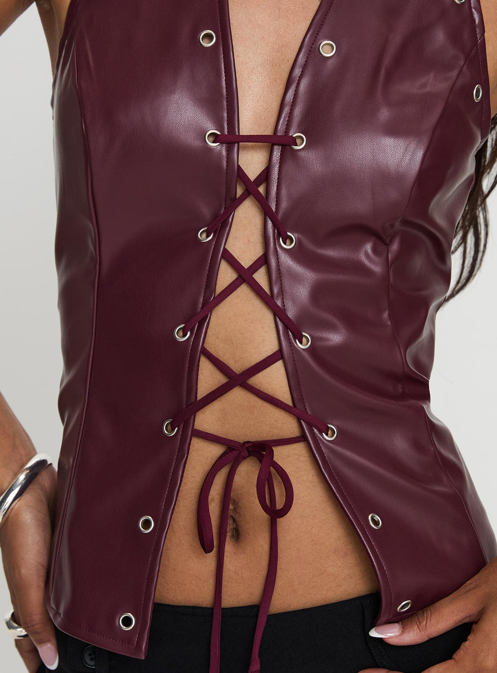 I've Been There Faux Leather Halter Top Red