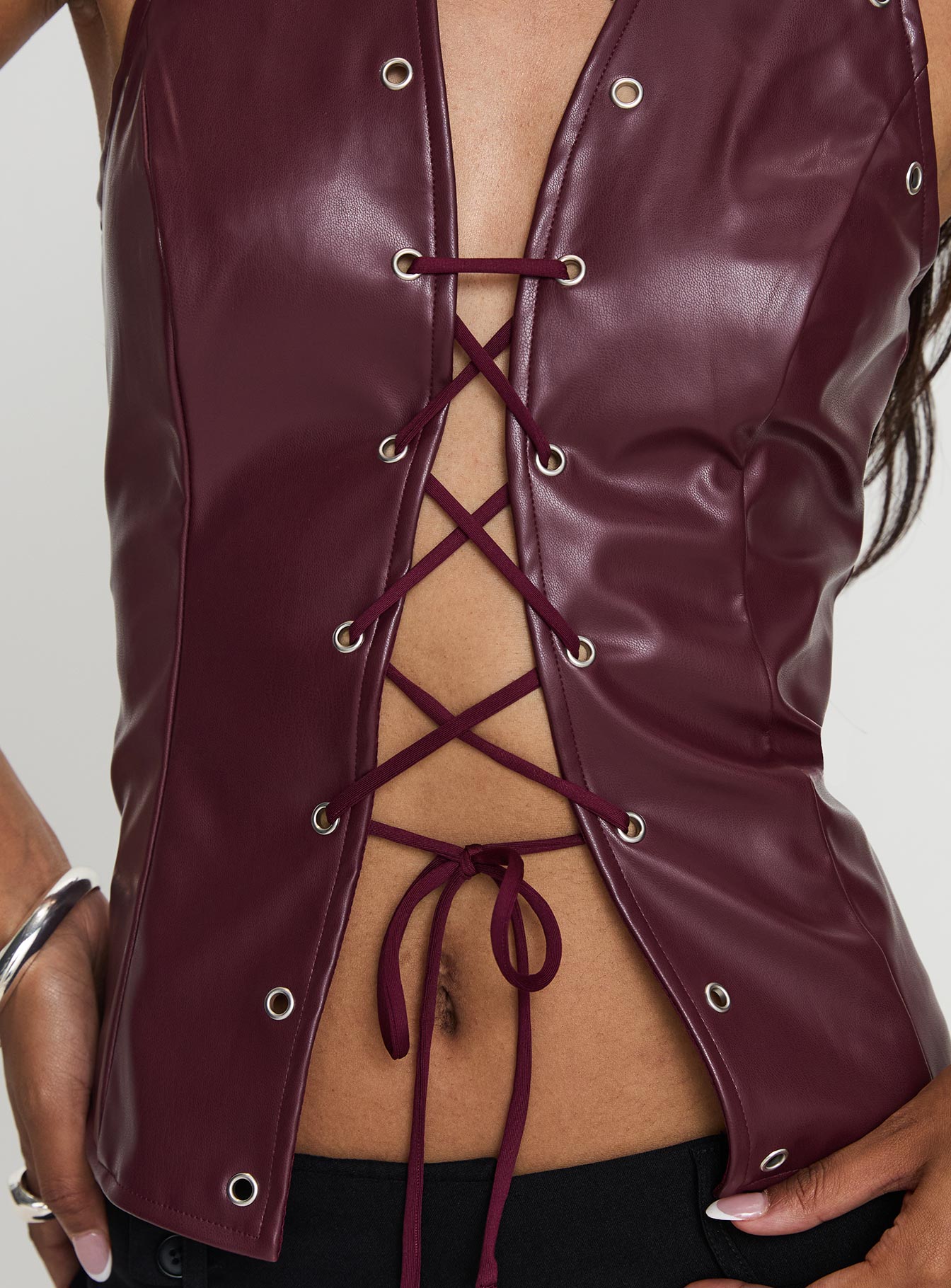 I've Been There Faux Leather Halter Top Red