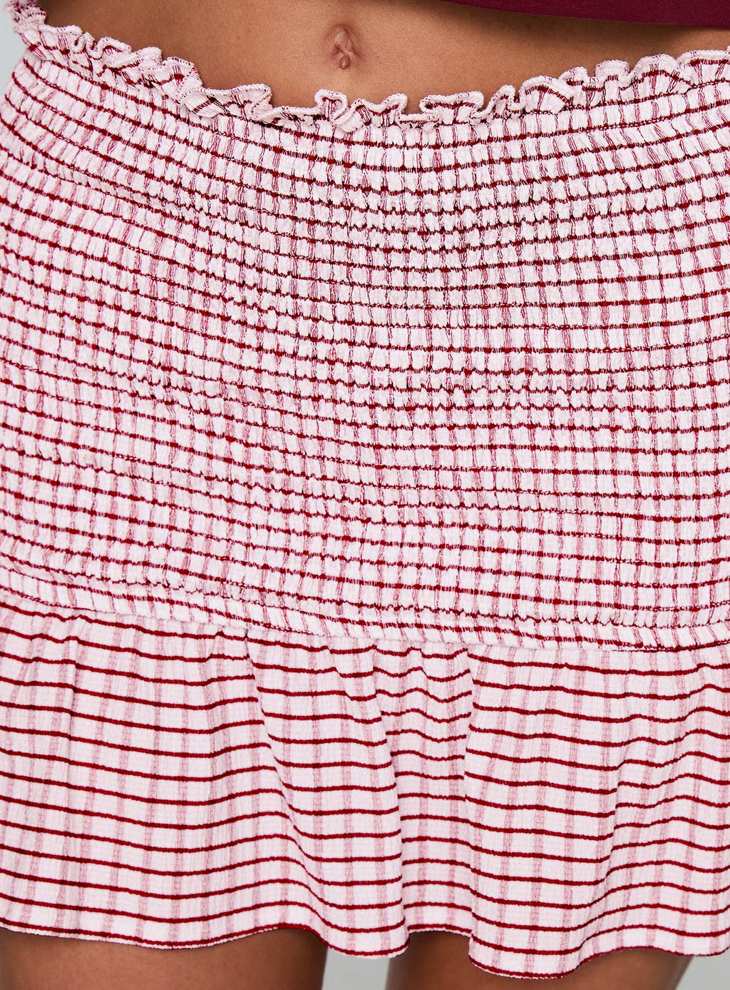 Real Love Baby Shirred Mini Skirt Red White Check