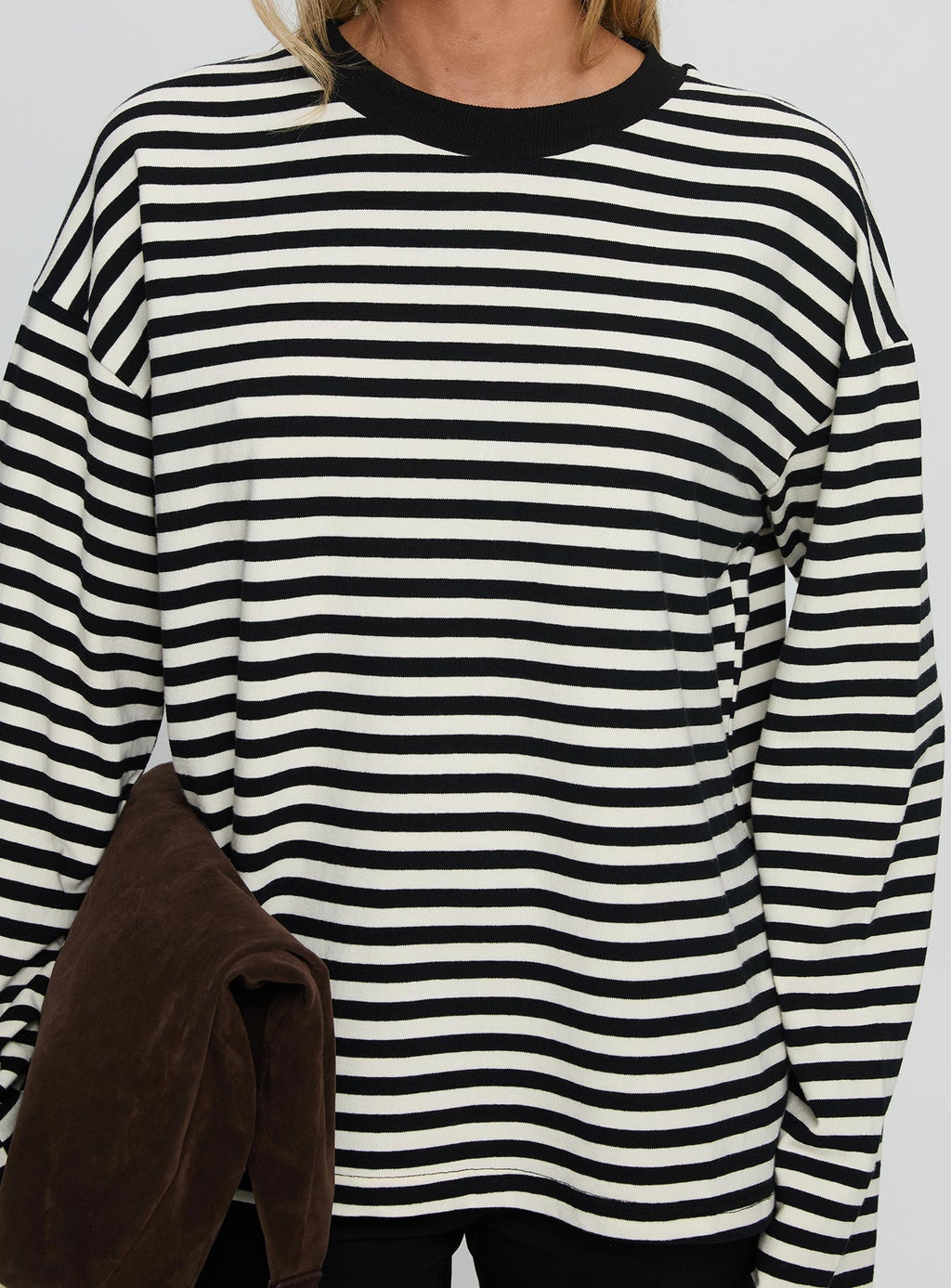 Settle Down Long Sleeve Top Black / White Stripe