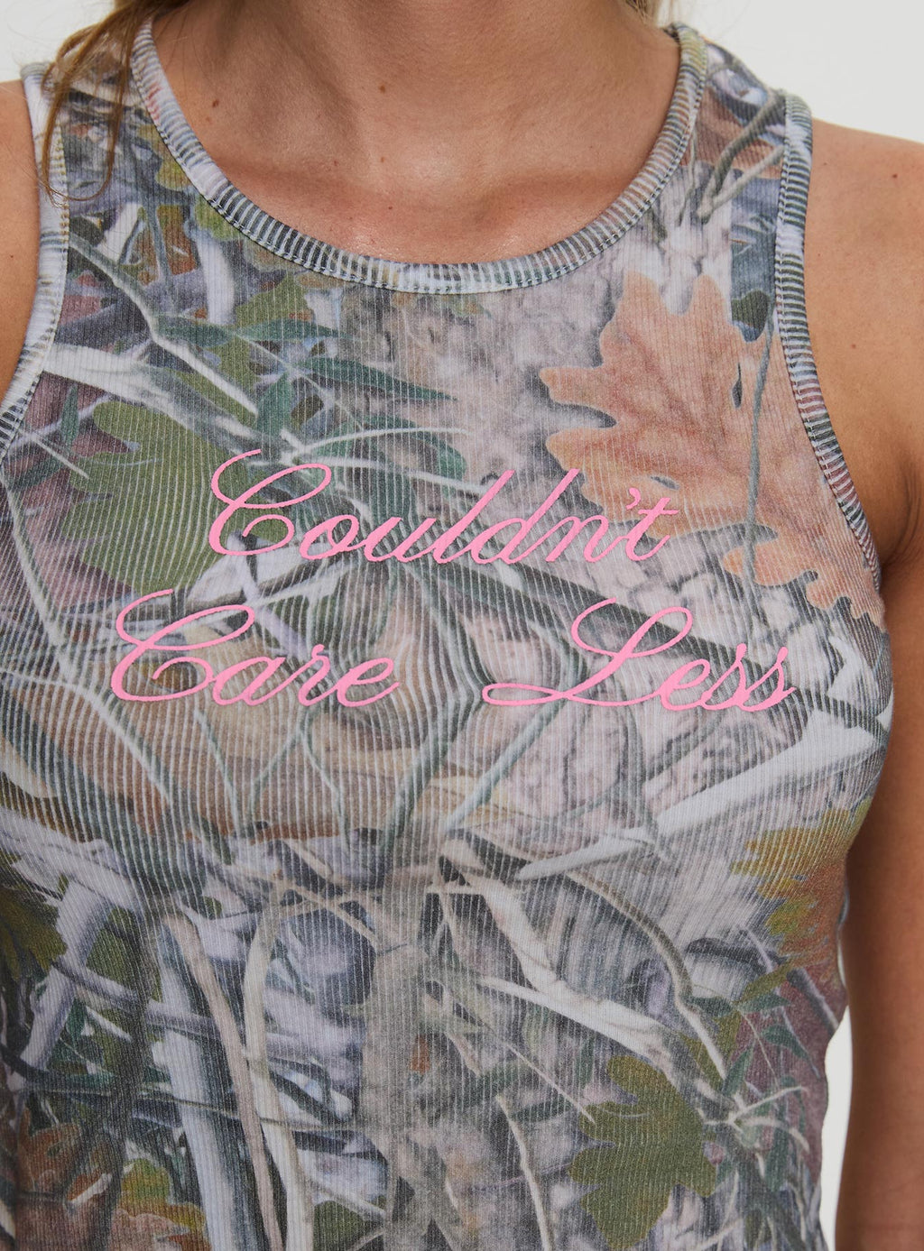 Couldn't Care Less Graphic Top Leafy Camo