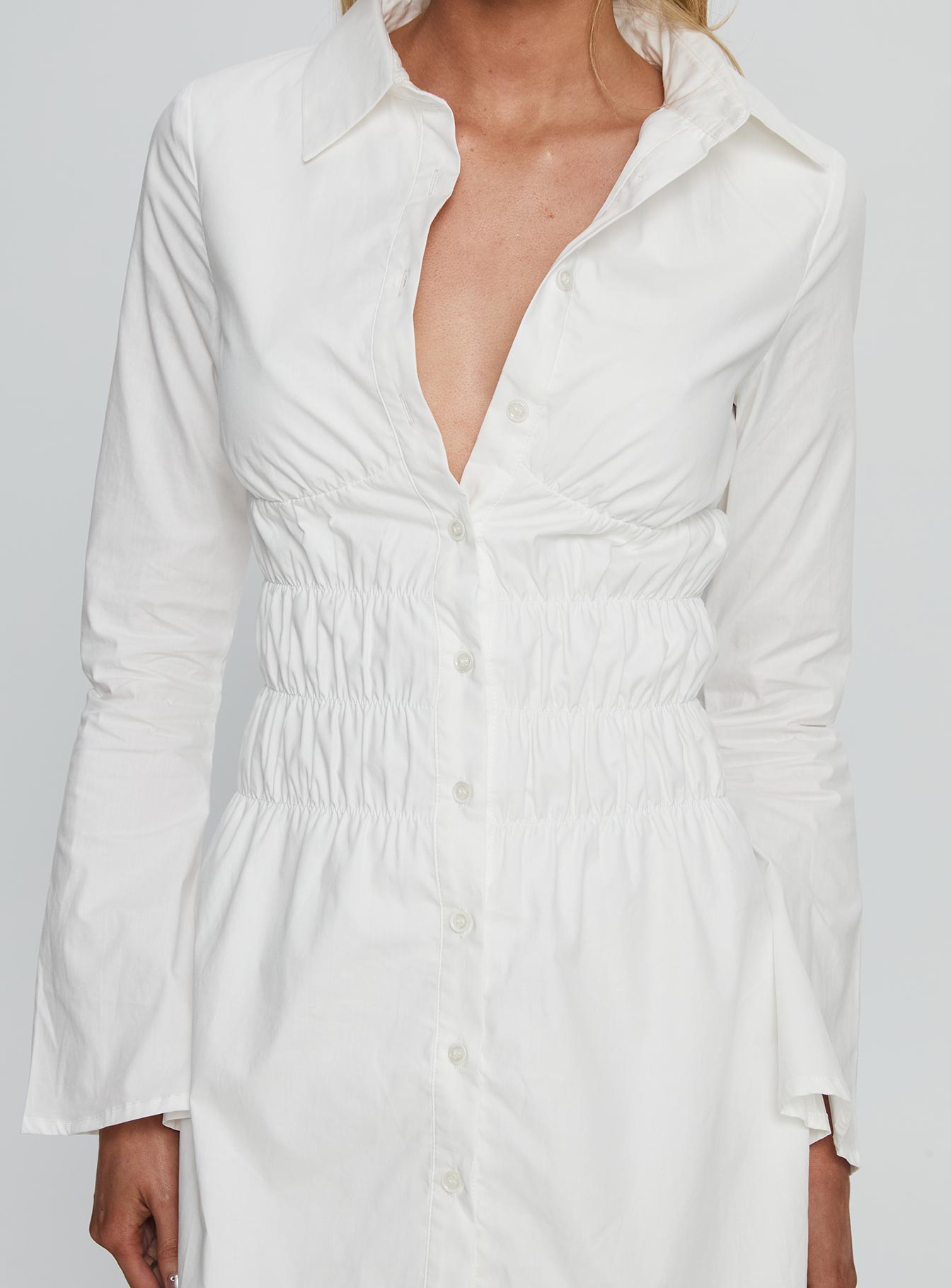 Stellaria Ruched Long Sleeve Mini Dress White