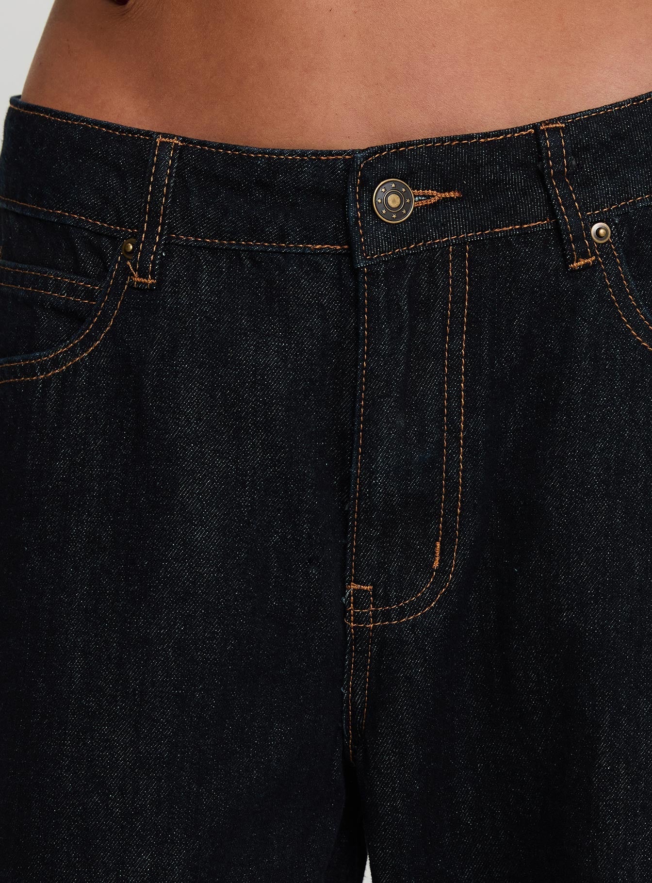 Top Model Low Rise Straight Leg Cuffed Jean Dark Denim