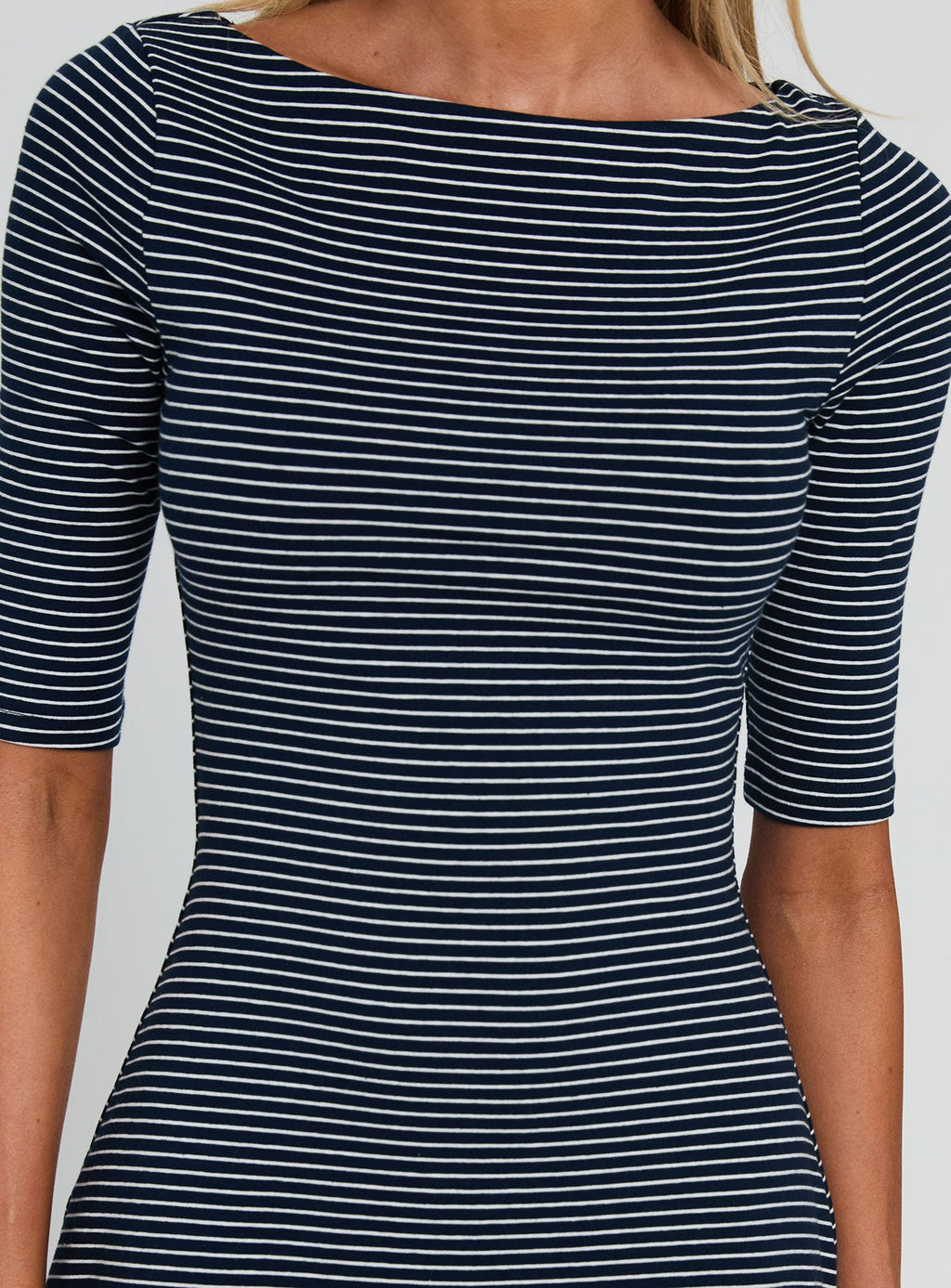 Evyna Boat Neck 3/4 Sleeve Mini Dress Navy Stripe