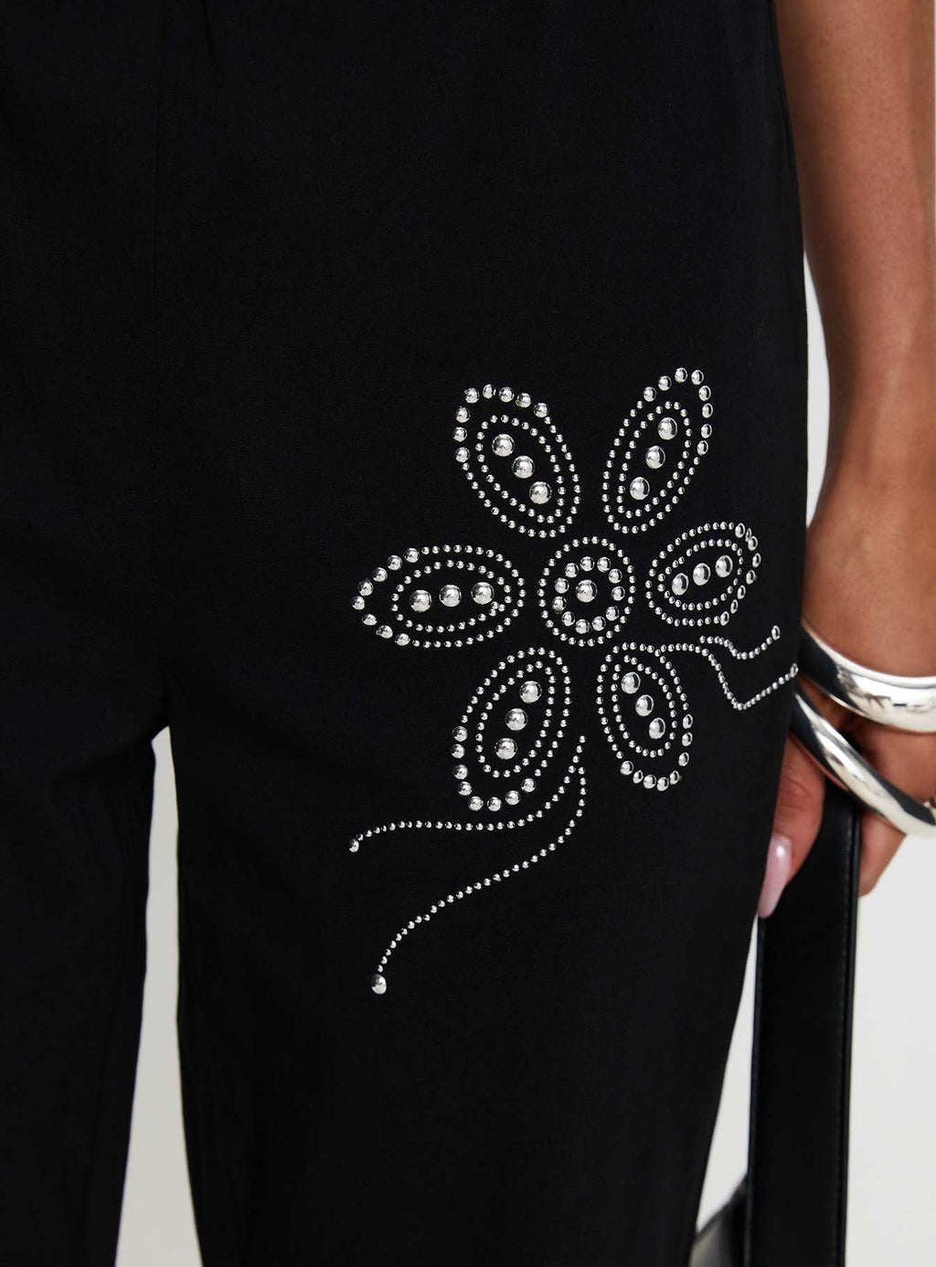 Quotation Diamante Flare Pants Black