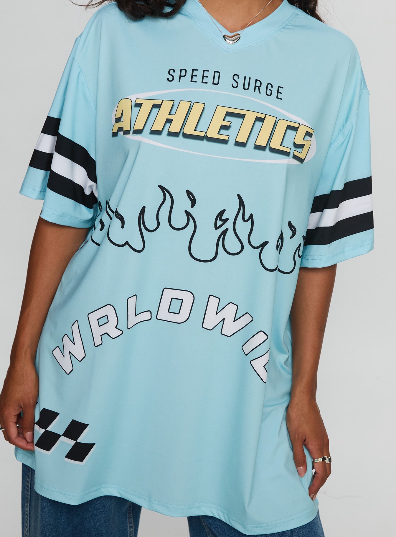 Moto Speedster Oversized Graphic Top Blue