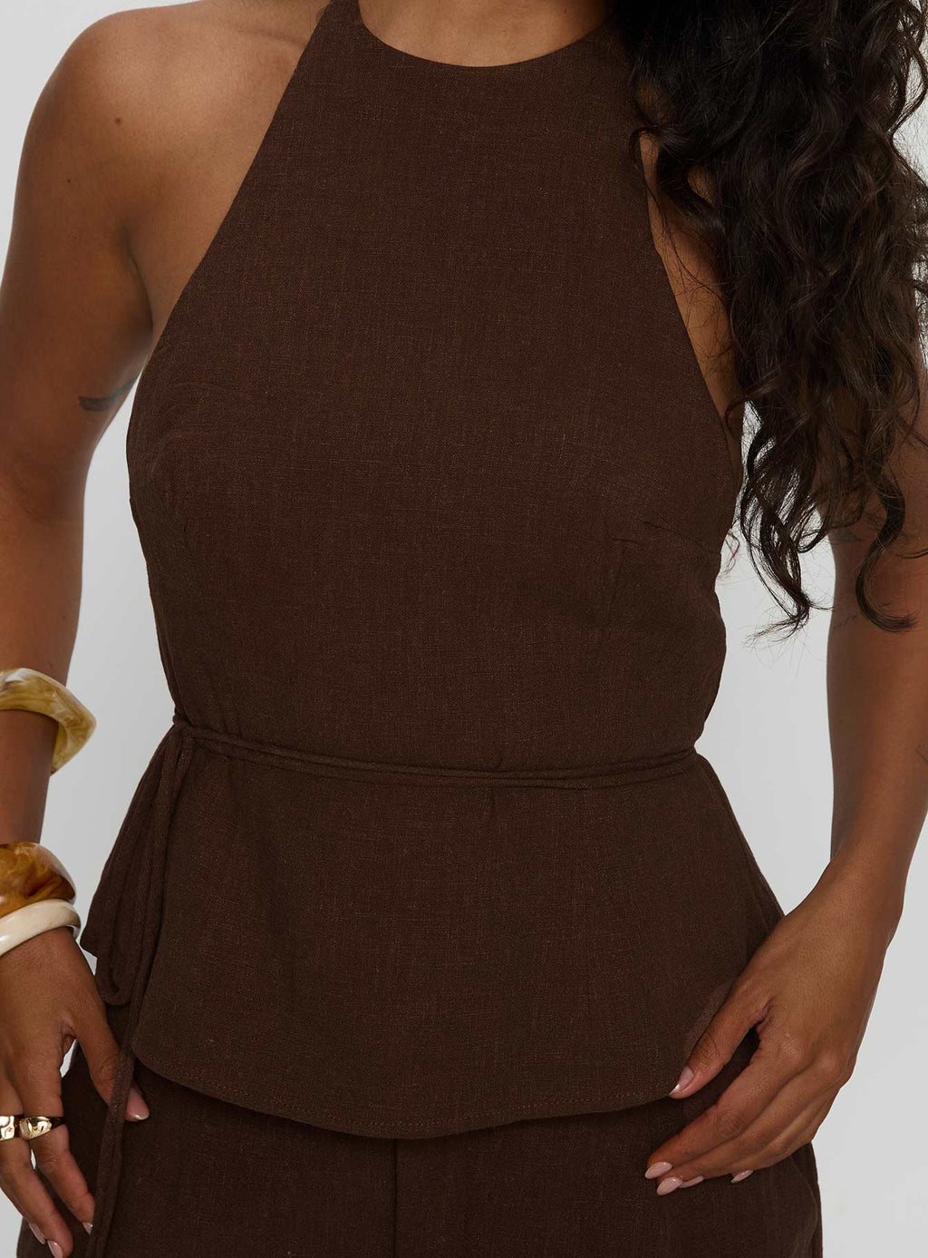 Stara Halter Linen Top Chocolate
