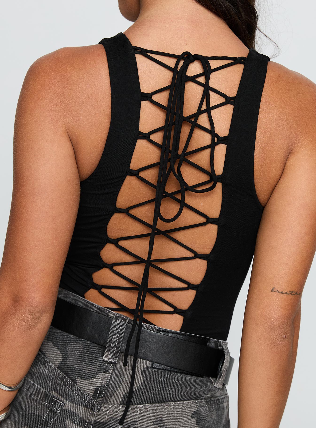 Majesty Tie Back Bodysuit Black