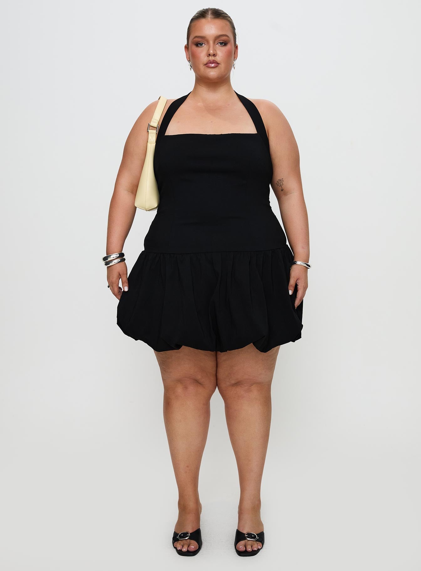Gigli Bubble Hem Mini Dress Black Curve