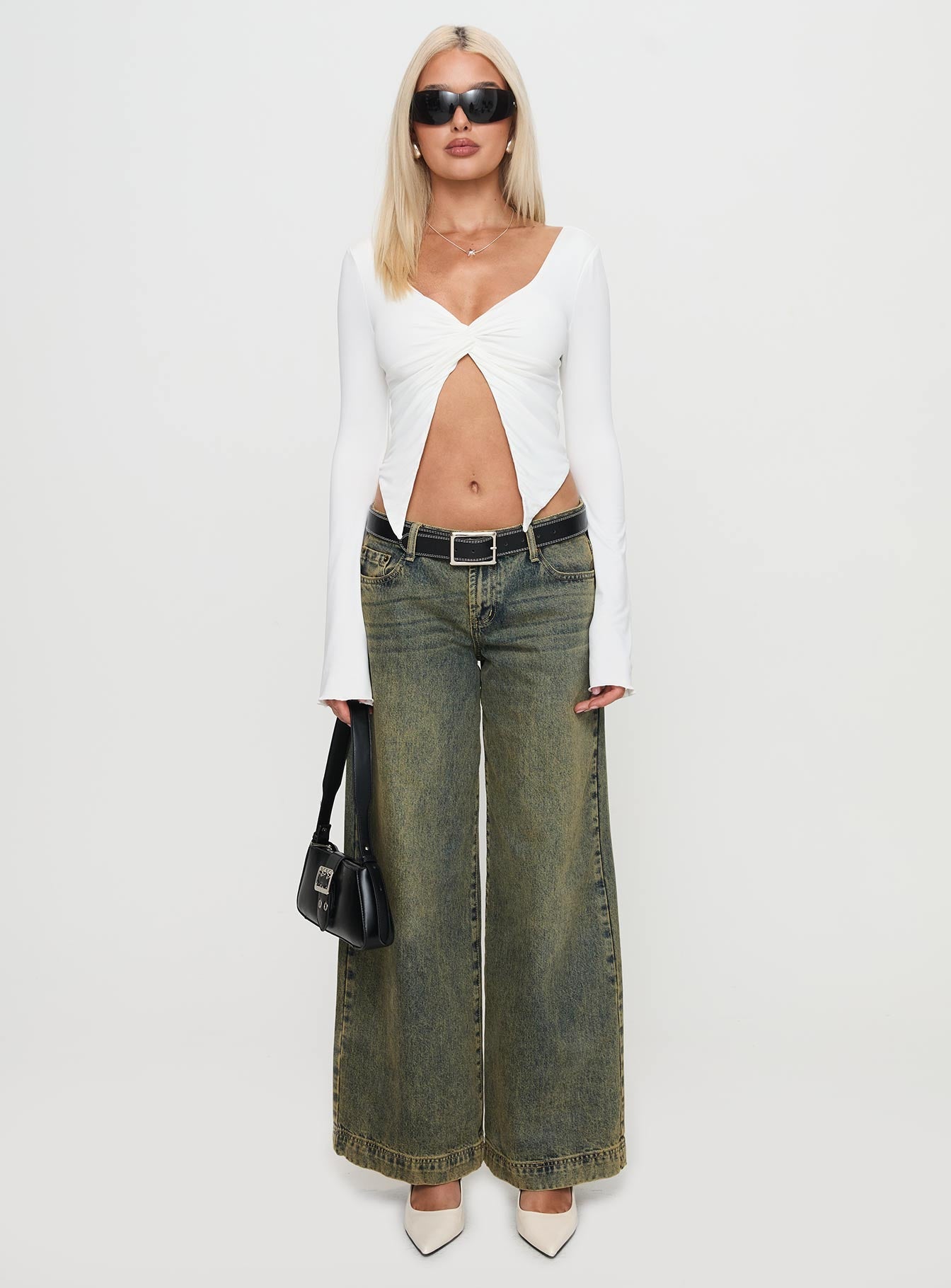 Holli Long Sleeve Twist Top White