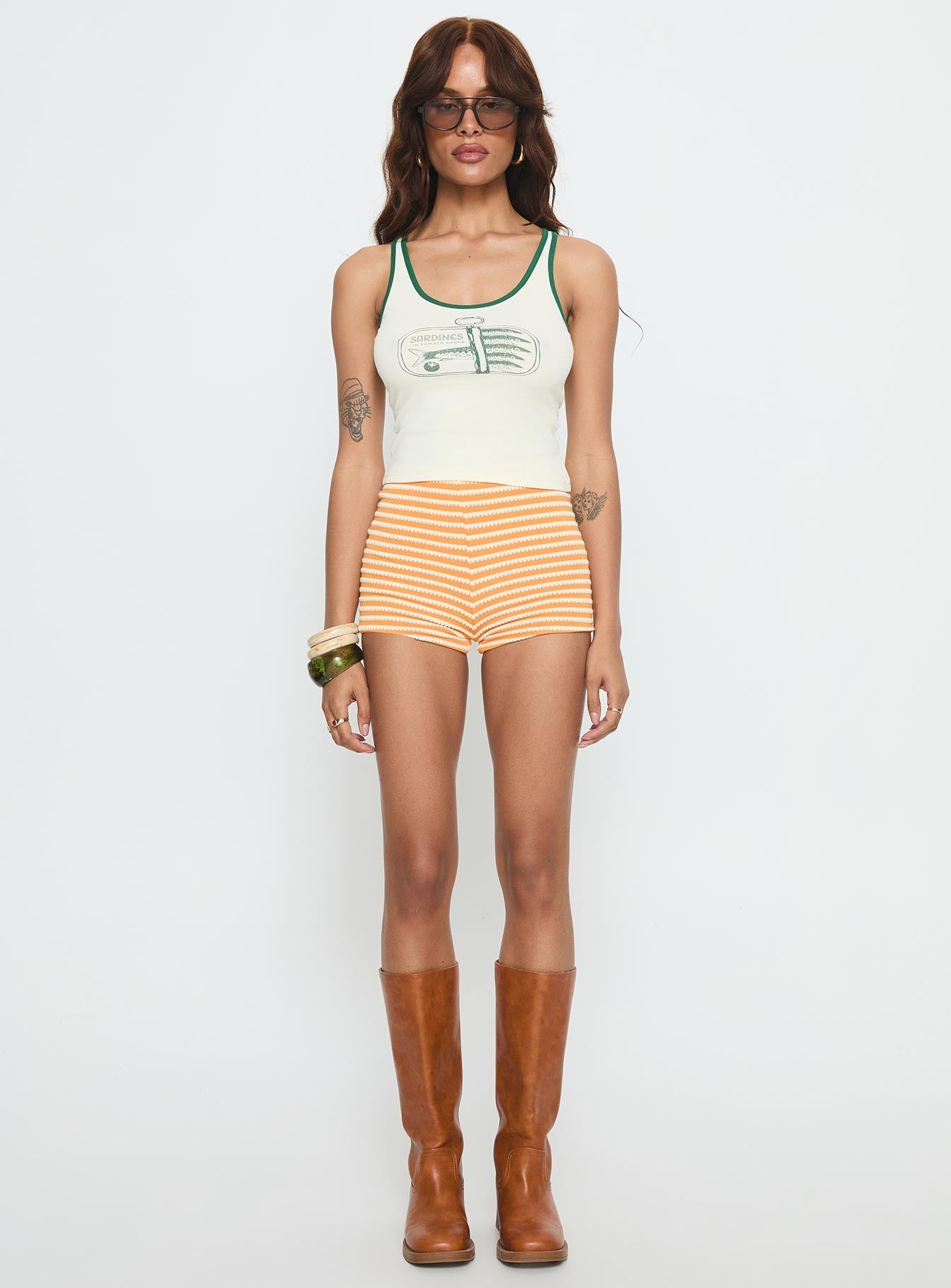 Sardina Contrast Trim Tank Top Cream / Green