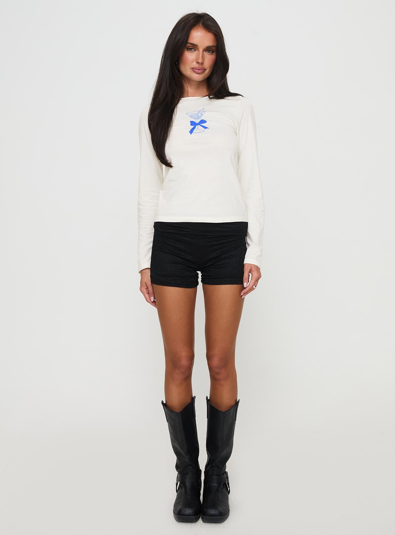 Martini Bow Long Sleeve Top Cream