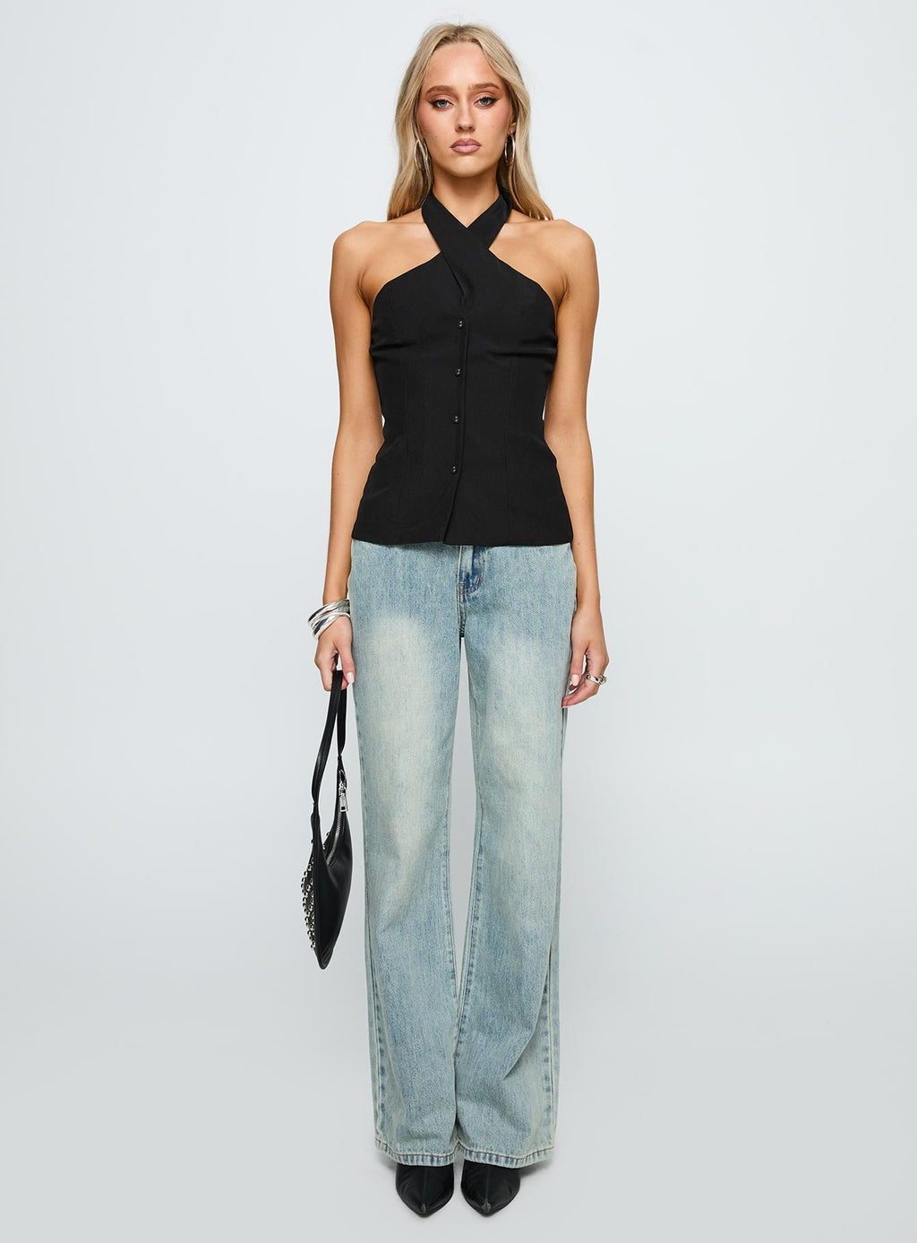 Light Is Coming Cross Detail Top Black