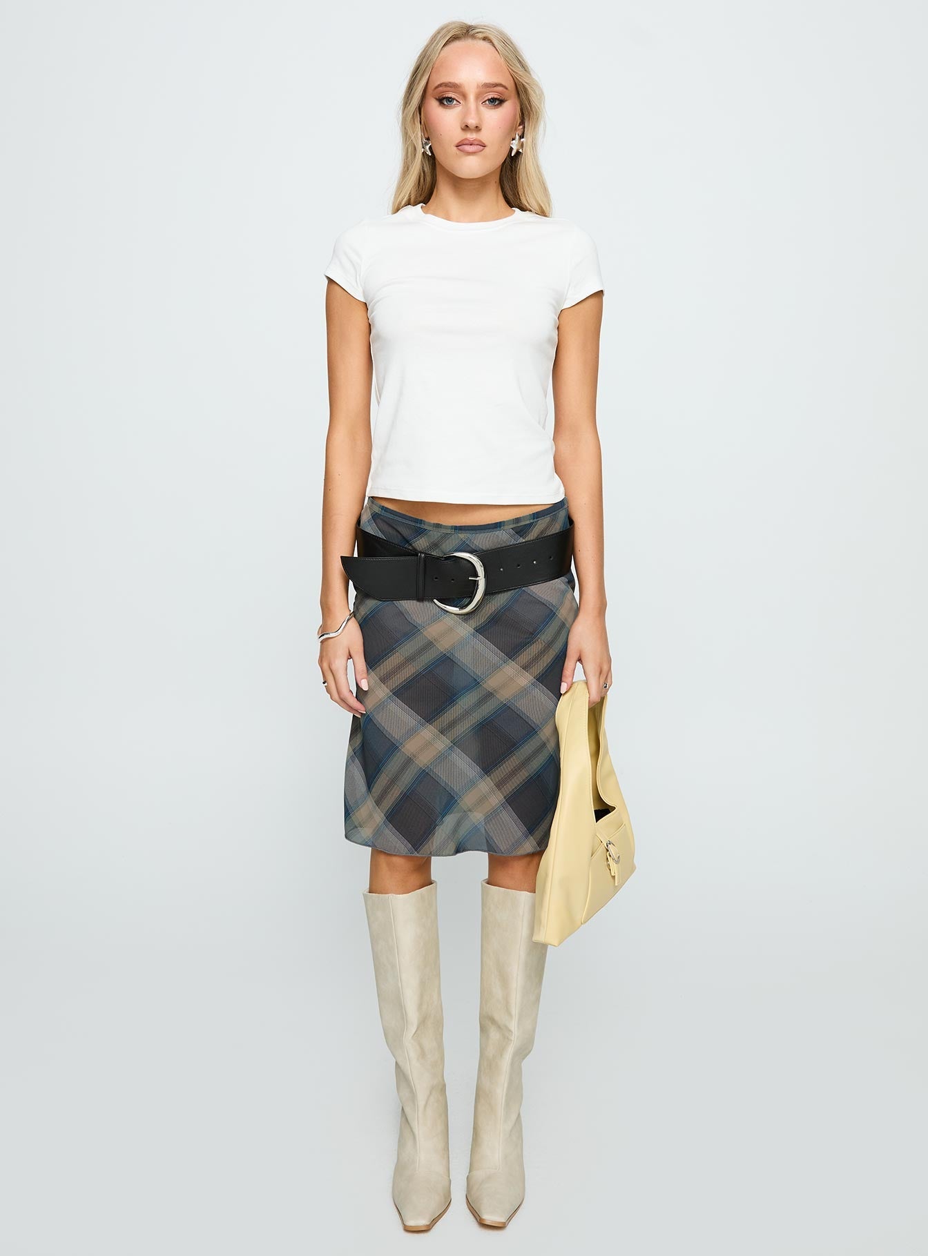 Shoreline Midi Skirt Blue Check