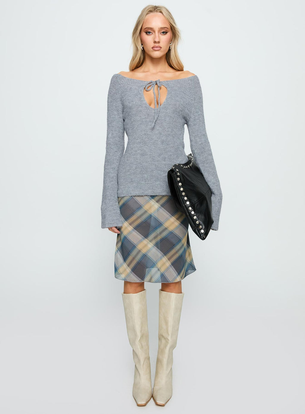 Luxie Tie Detail Knit Sweater Grey