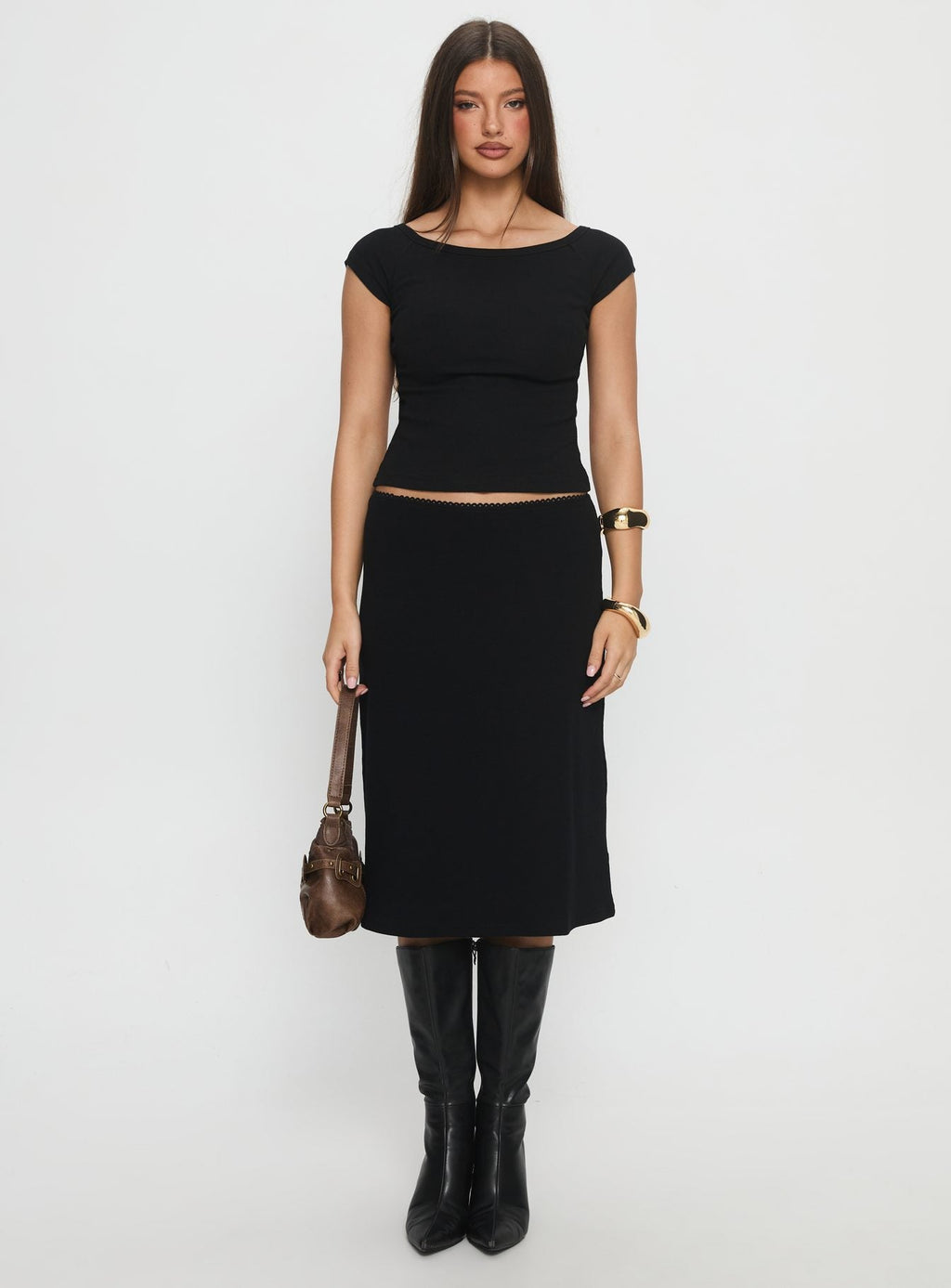 Baseline Rib Midi Skirt Black