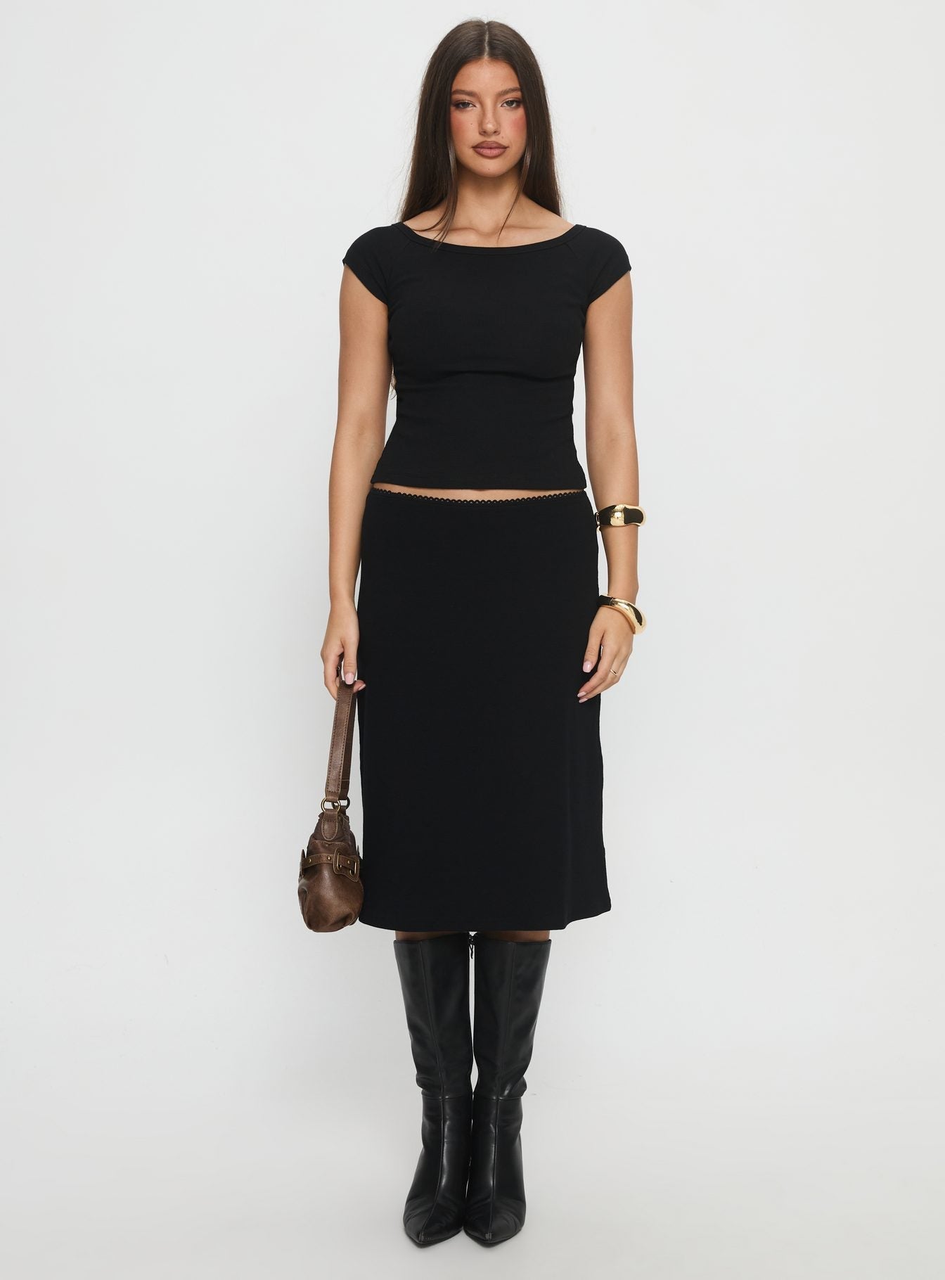 Baseline Rib Midi Skirt Black