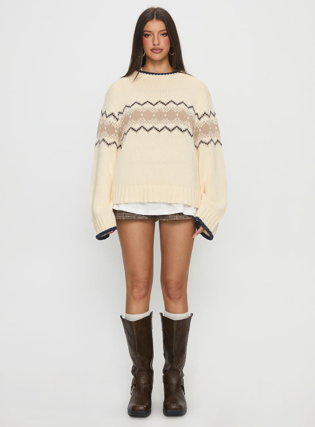 Madalynn Knit Graphic Jumper Beige