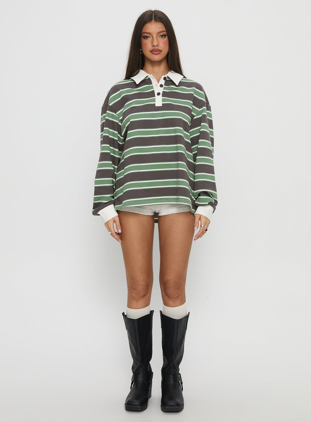 Tycen Polo Rugby Jumper Green / Grey Stripe