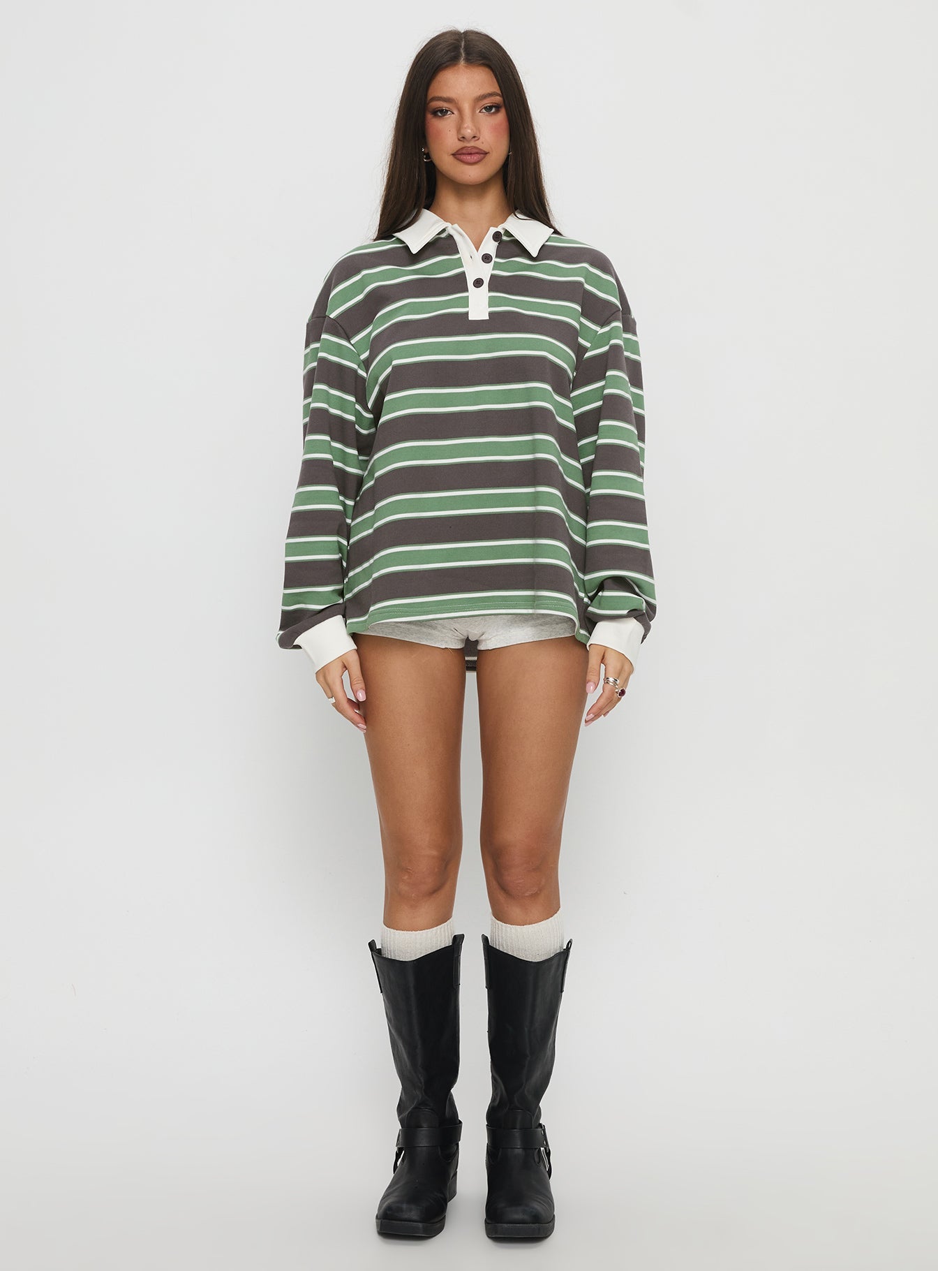 Tycen Polo Rugby Jumper Green / Grey Stripe