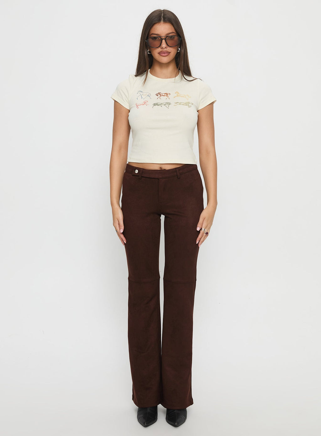 Final Shot Faux Suede Pants Brown