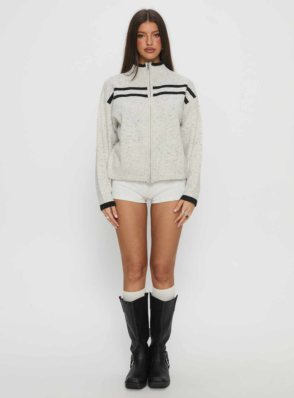 Overstayed Zip Through Cardigan Grey