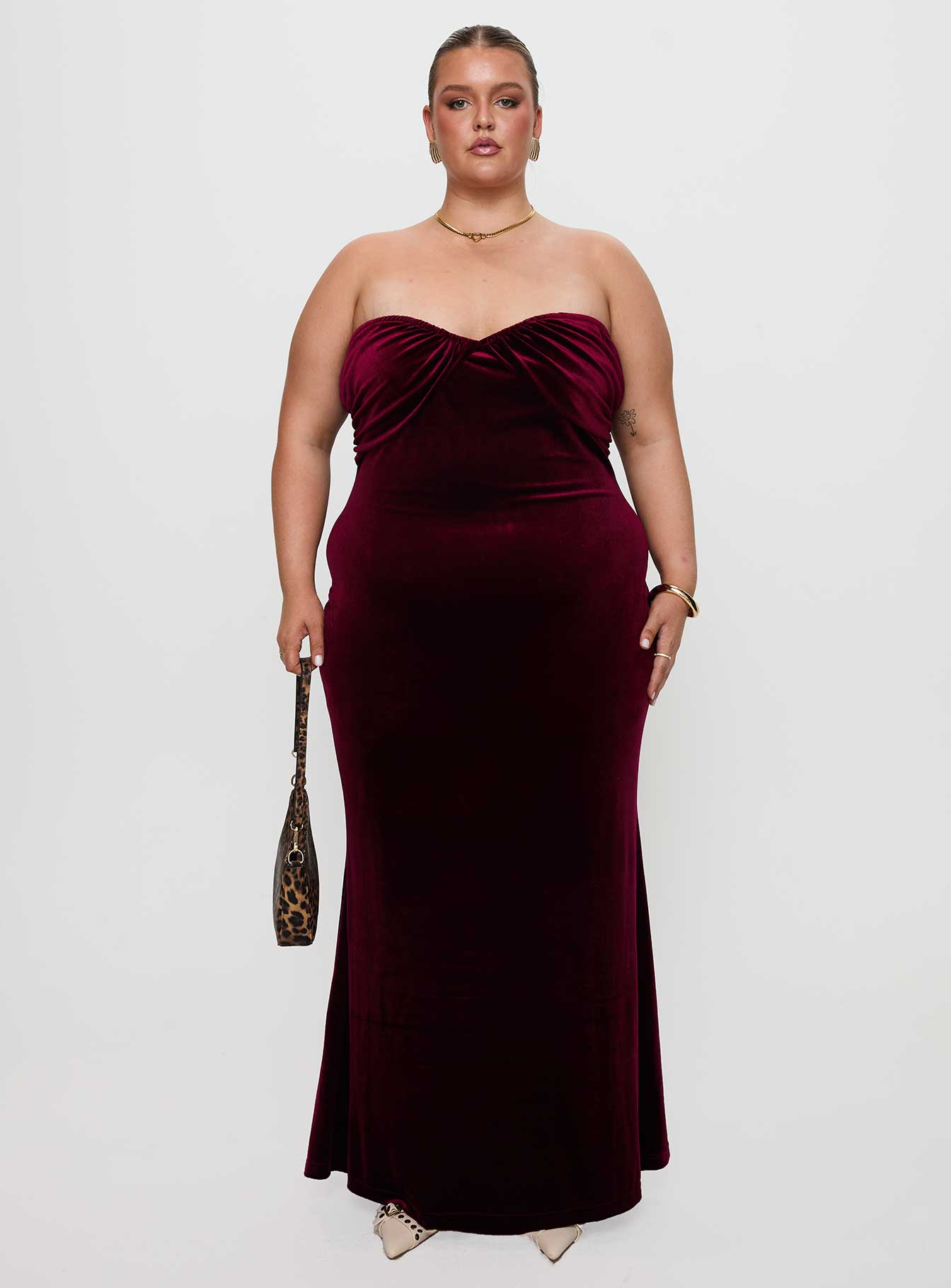 Irena Strapless Maxi Dress Burgundy Curve