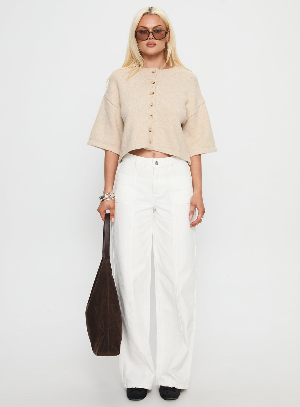 Verina Short Sleeve Knit Cardigan Oat