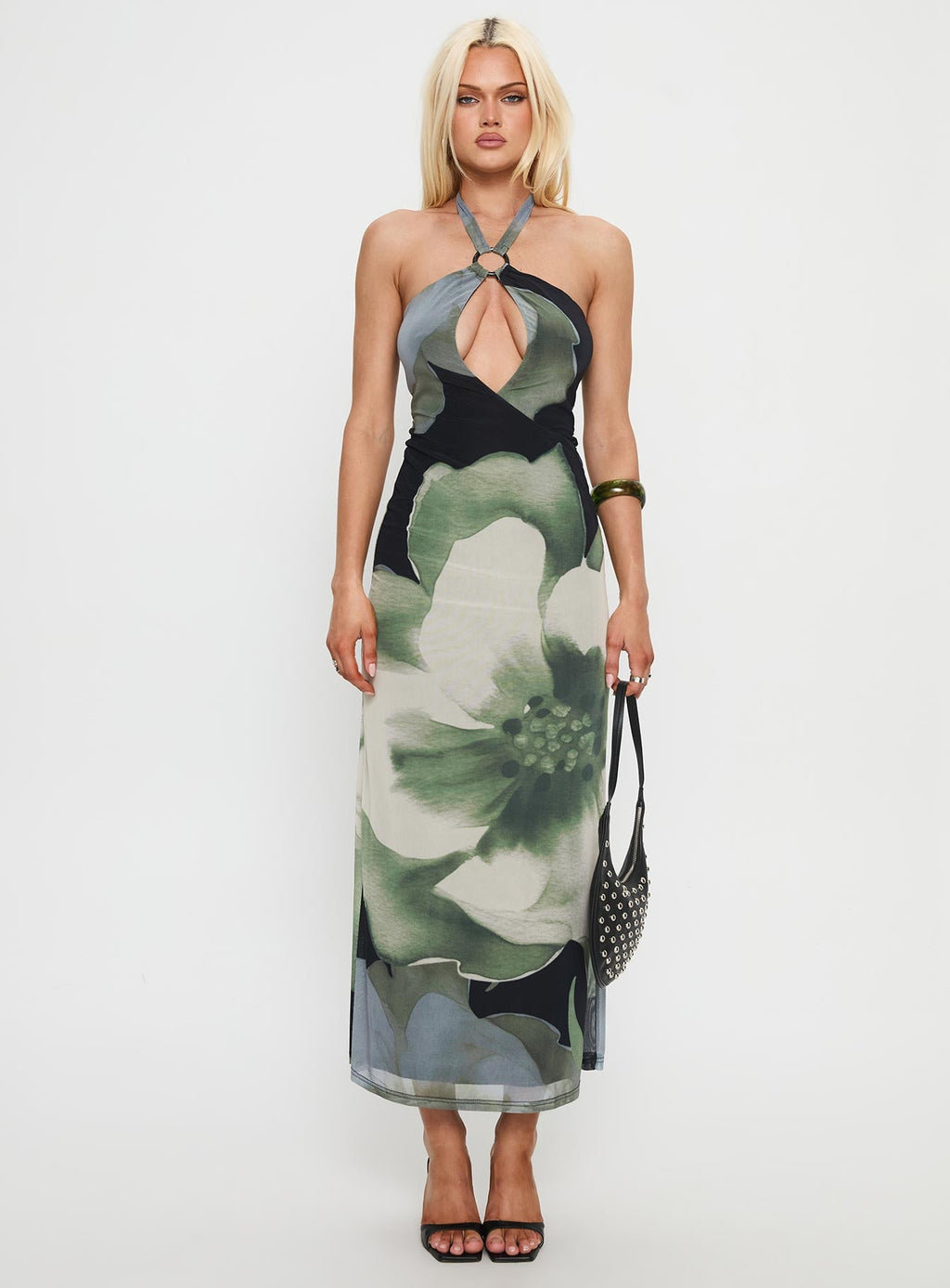 Zelle Halter Cut Out Maxi Dress Blue Multi