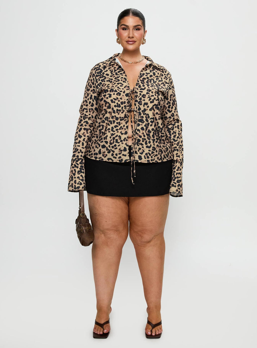 Toriah Long Sleeve Tie Up Top Leopard Curve