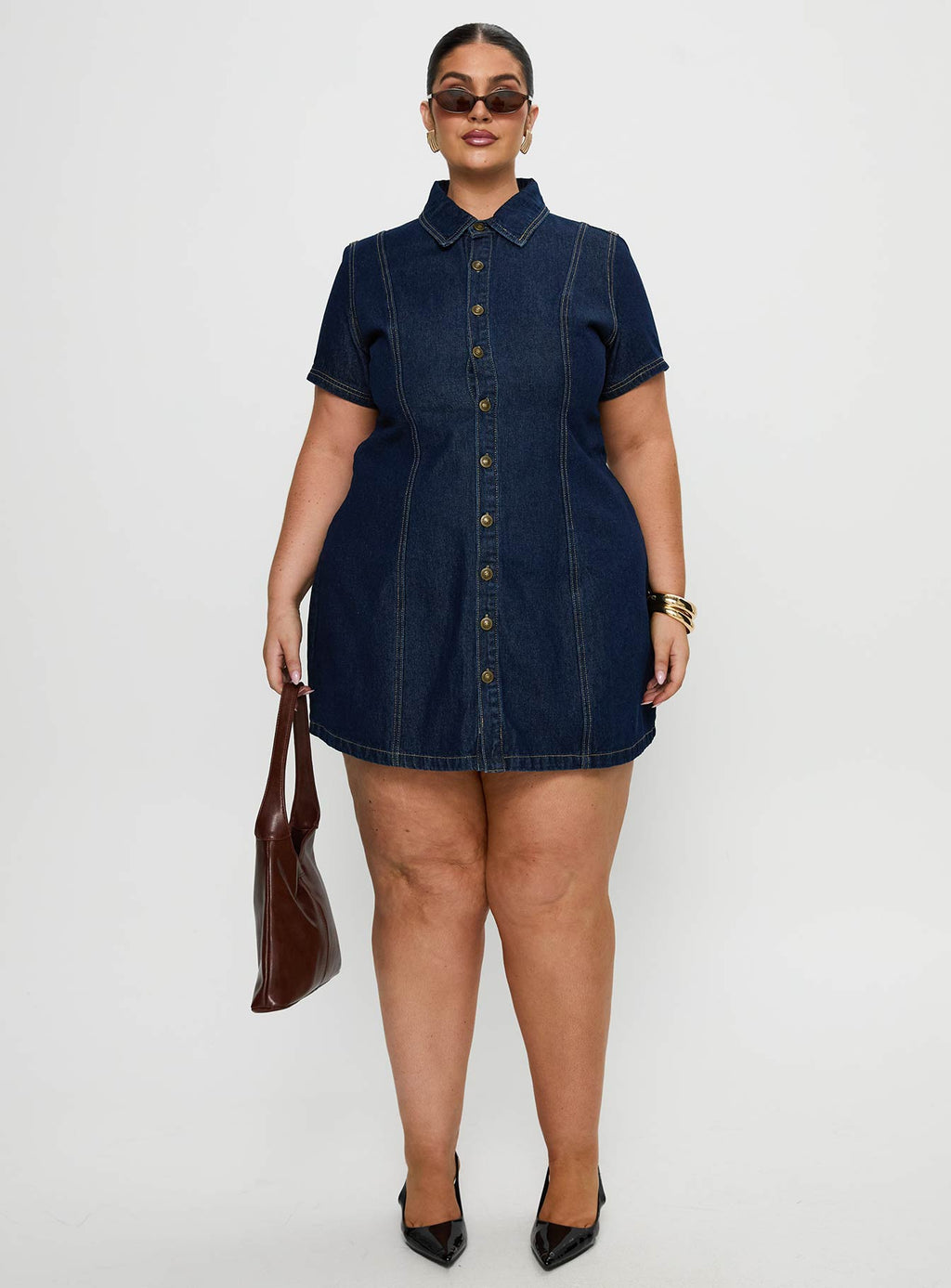 Perception Denim Mini Dress Mid Wash Curve