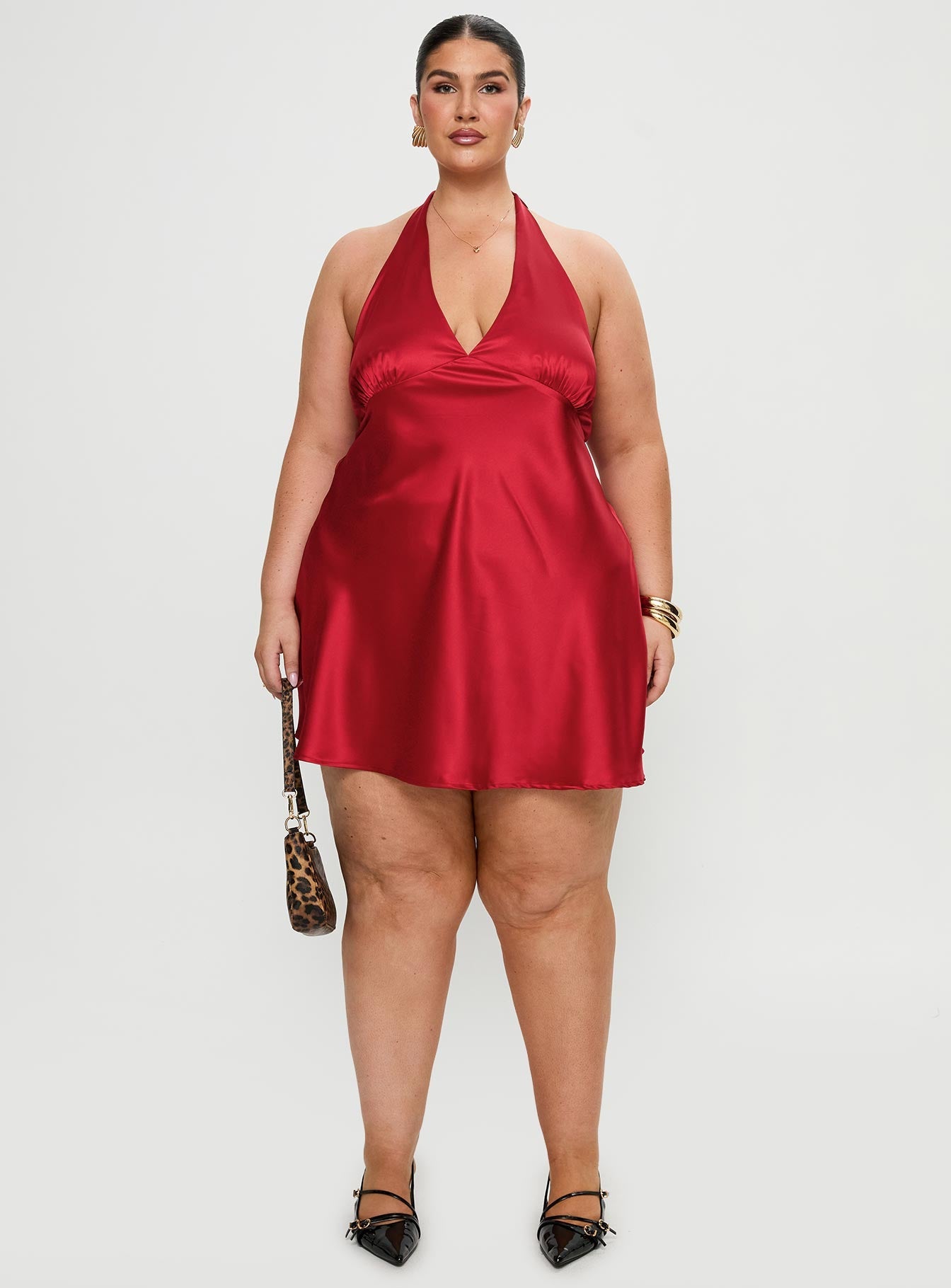 Pelagia Halter Scarf Tie Mini Dress Red Curve