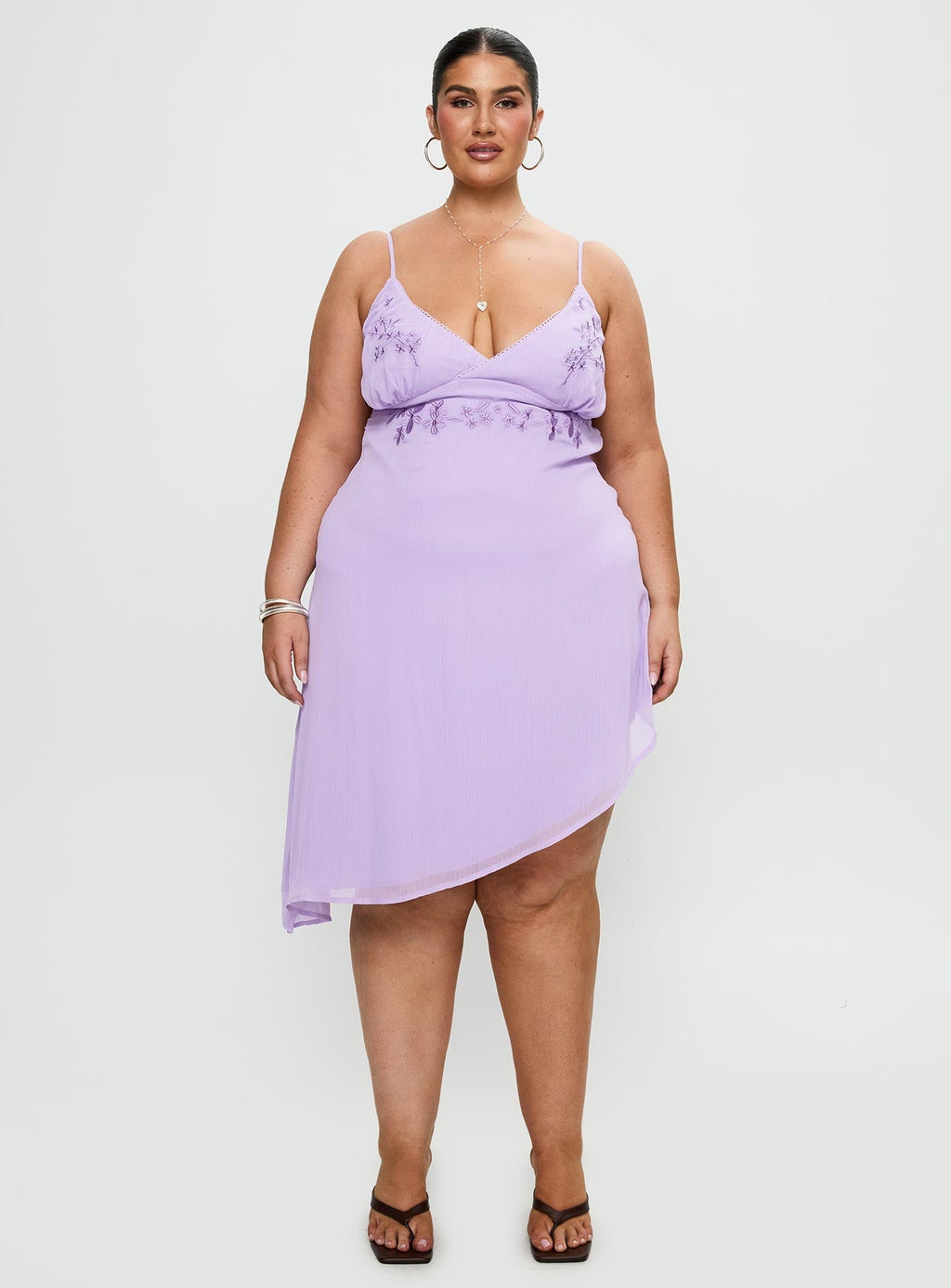 Secret Gardens Asymmetrical Midi Dress Purple Curve