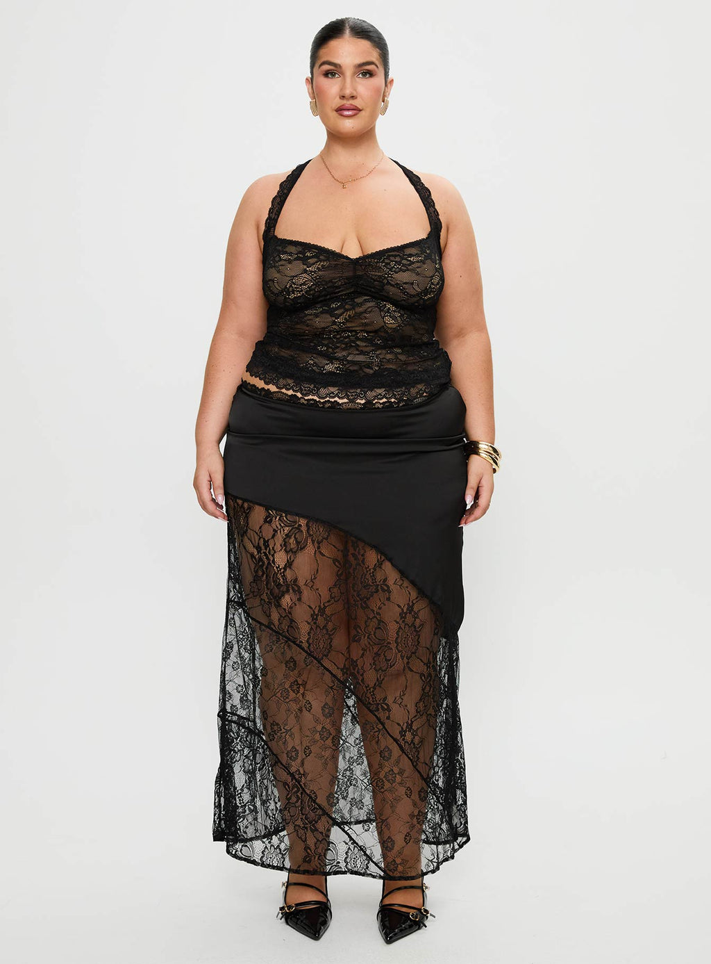 Fantasize Lace Halter Top Black Curve