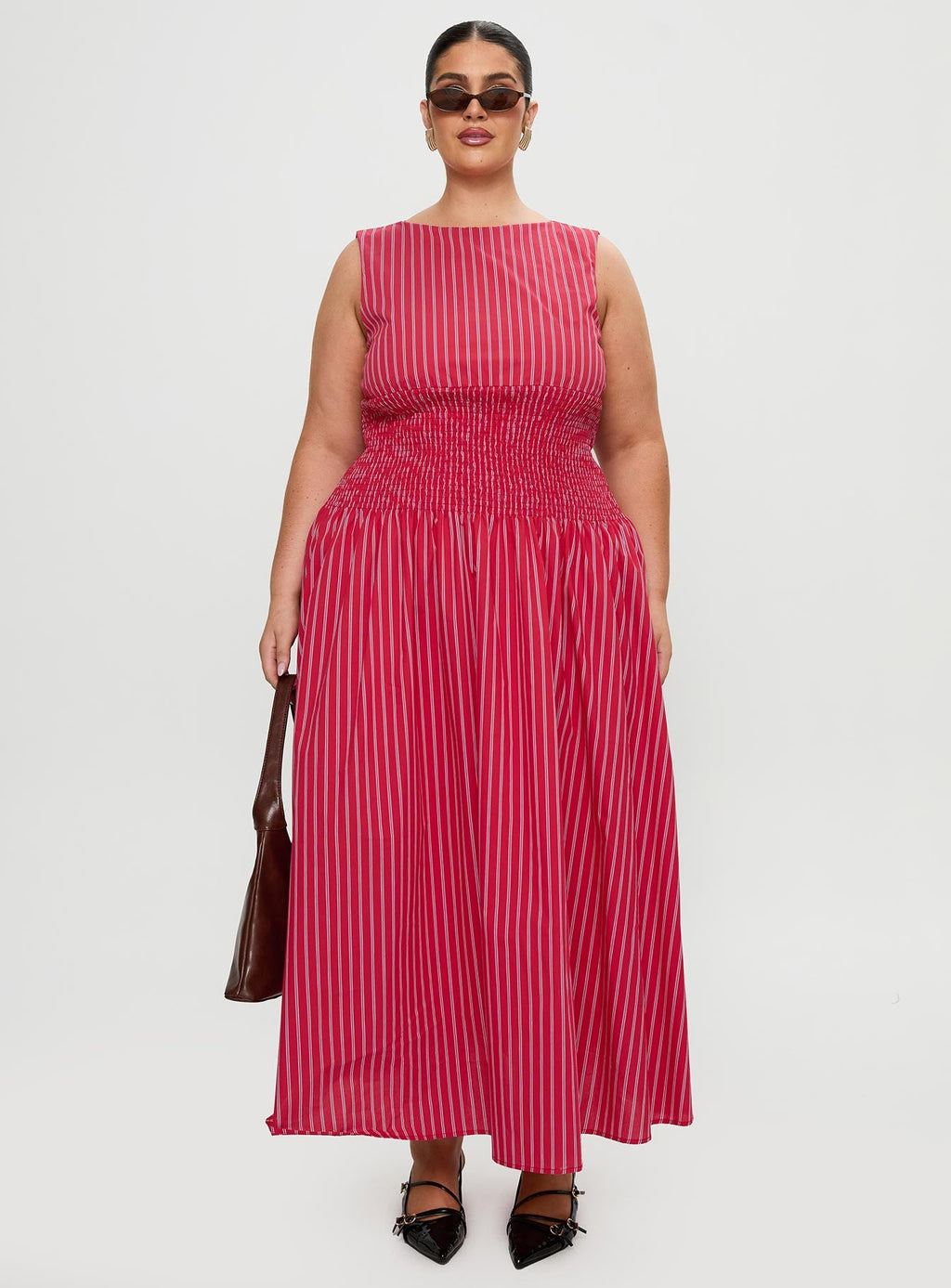 Lilienne Cotton Poplin Maxi Dress Red Stripe Curve