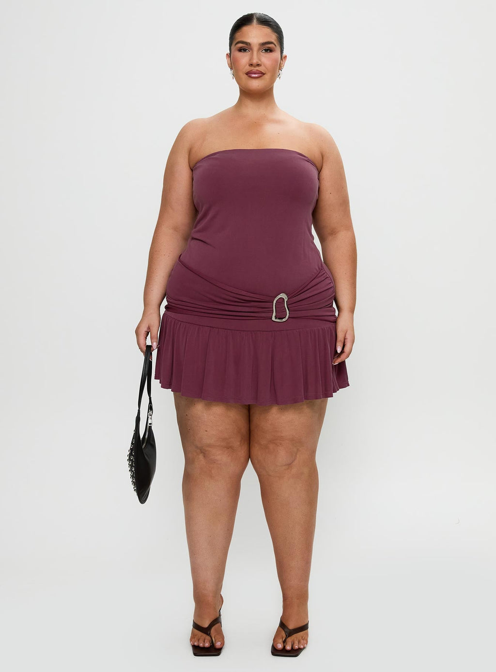 Love Lingers Strapless Mini Dress Burgundy Curve