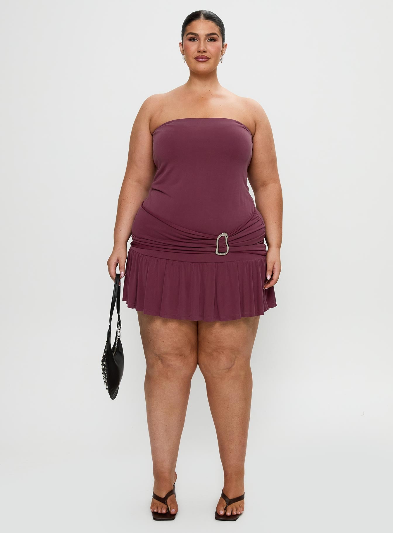 Love Lingers Strapless Mini Dress Burgundy Curve