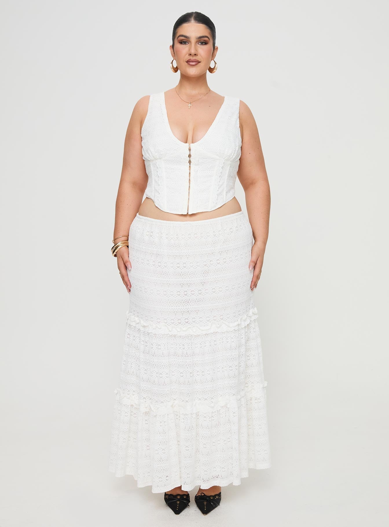 Buttacupe Lace Maxi Skirt White Curve