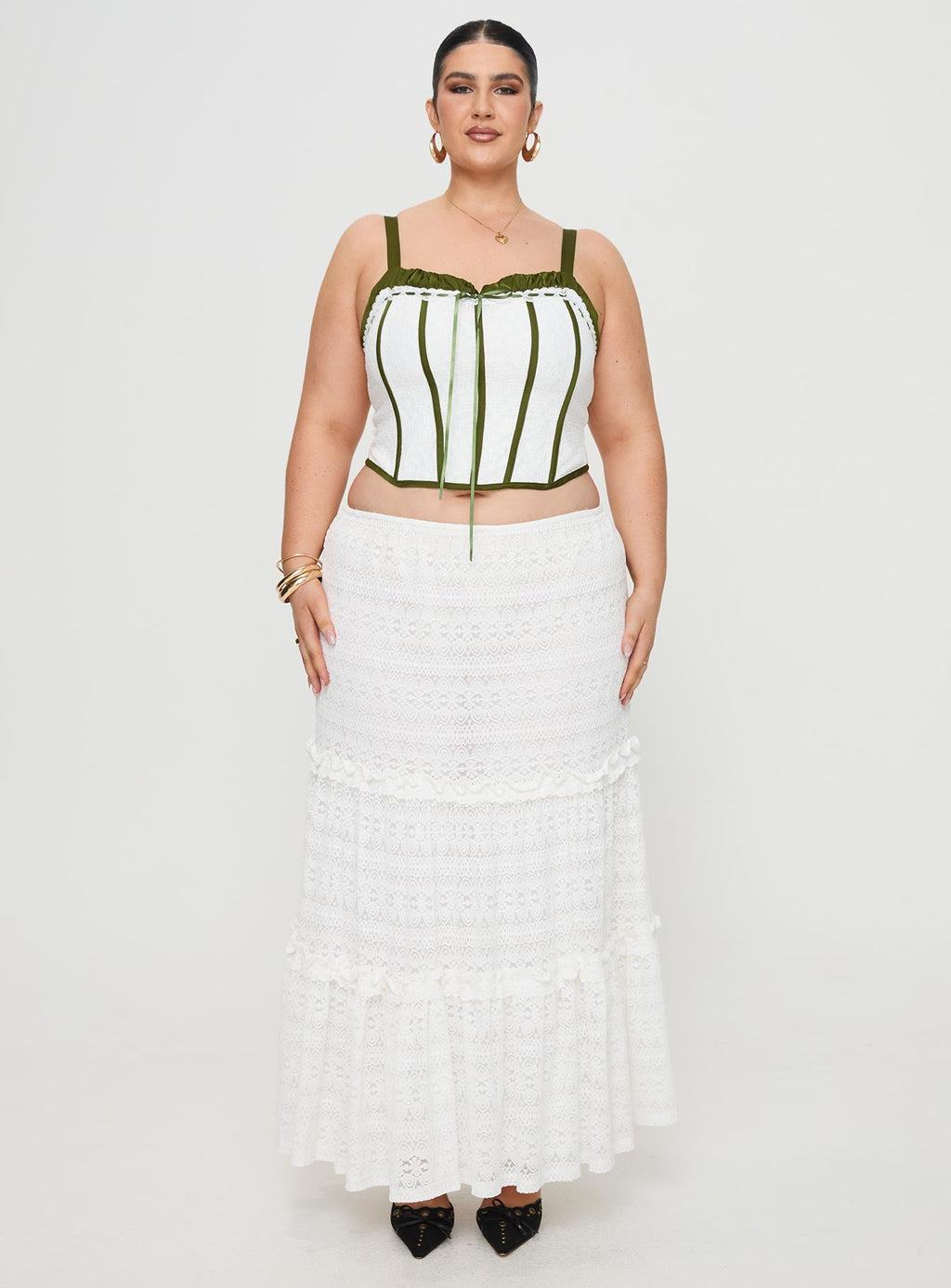 Jiraia Lace Corset Top White / Green Curve