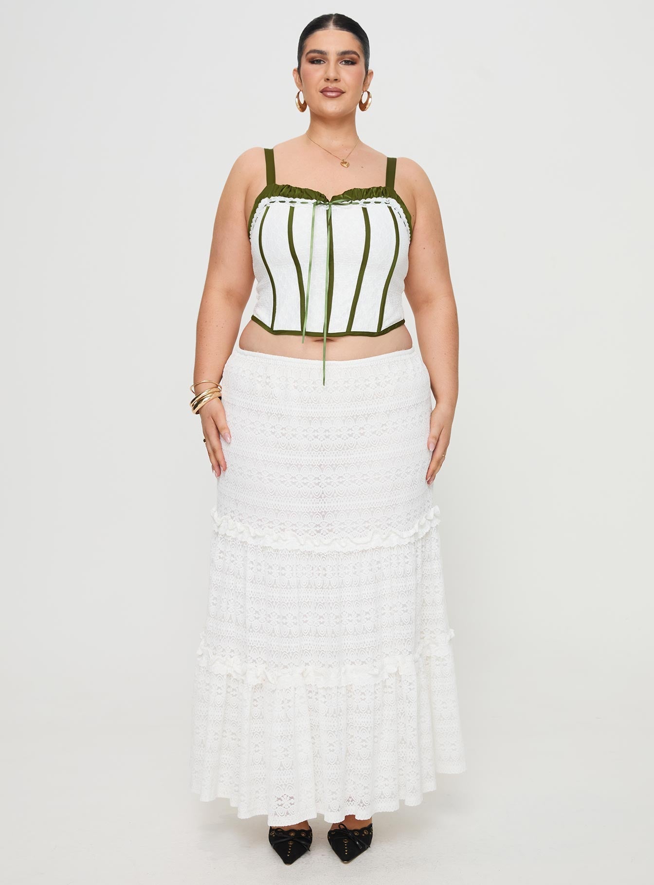 Jiraia Lace Corset Top White / Green Curve