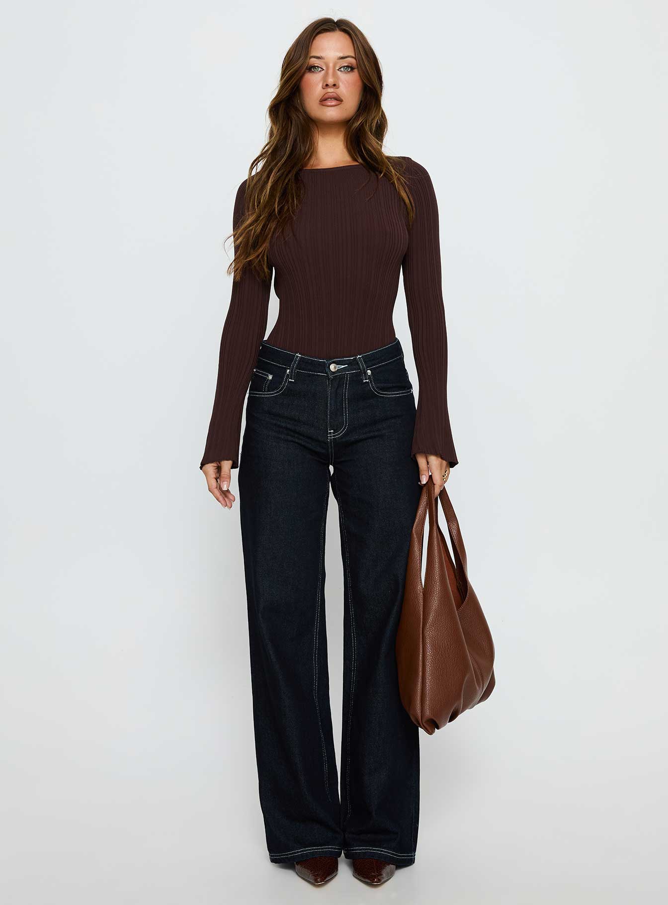 Mayok Long Sleeve Bodysuit Brown