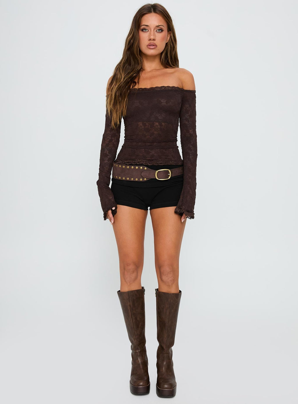 Mochapella Off The Shoulder Top Brown