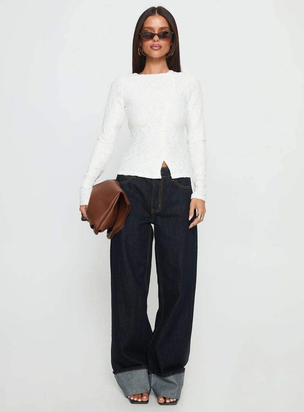 Passoni Long Sleeve Lace Top White