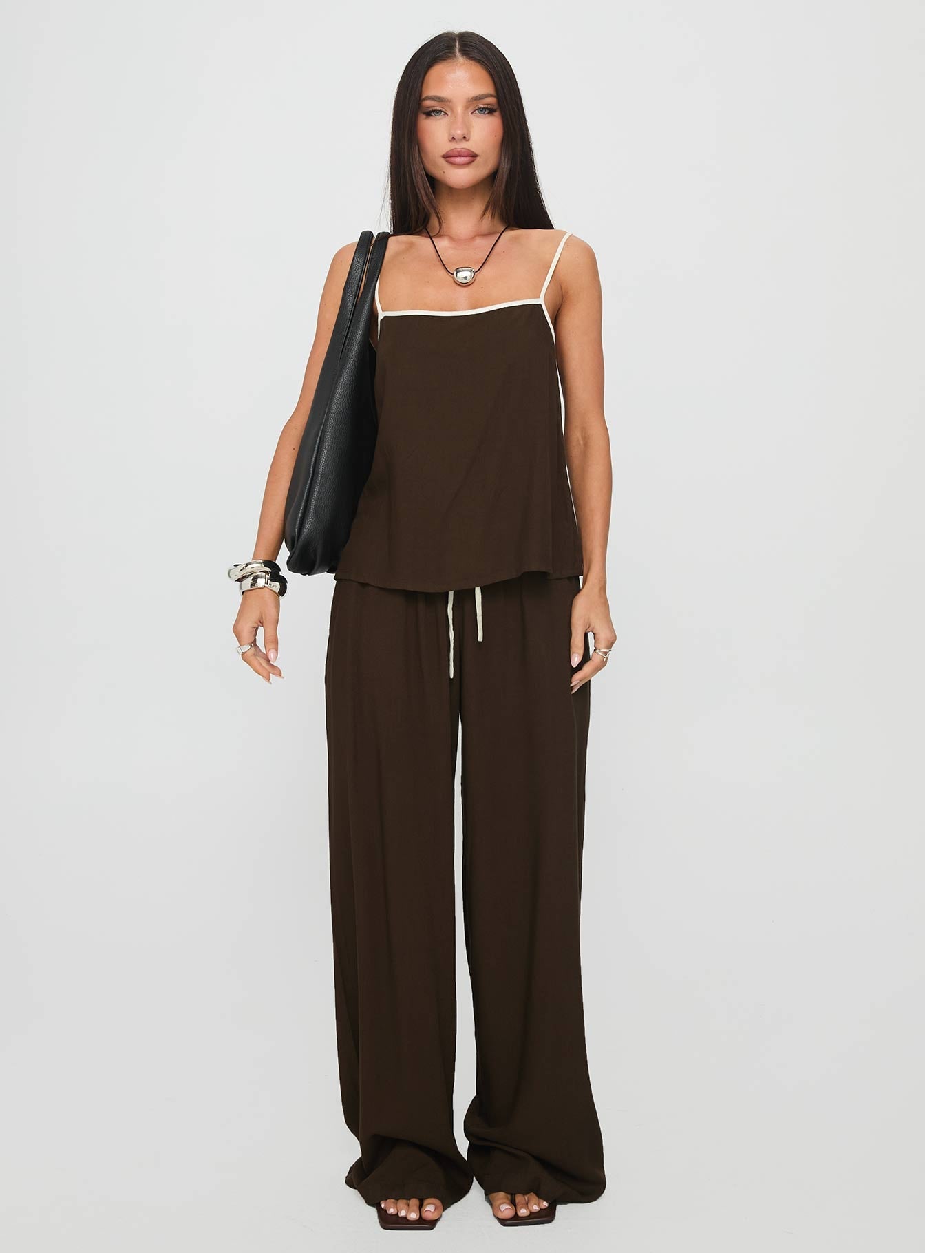 Nolei Contrast Pant Set Chocolate / White