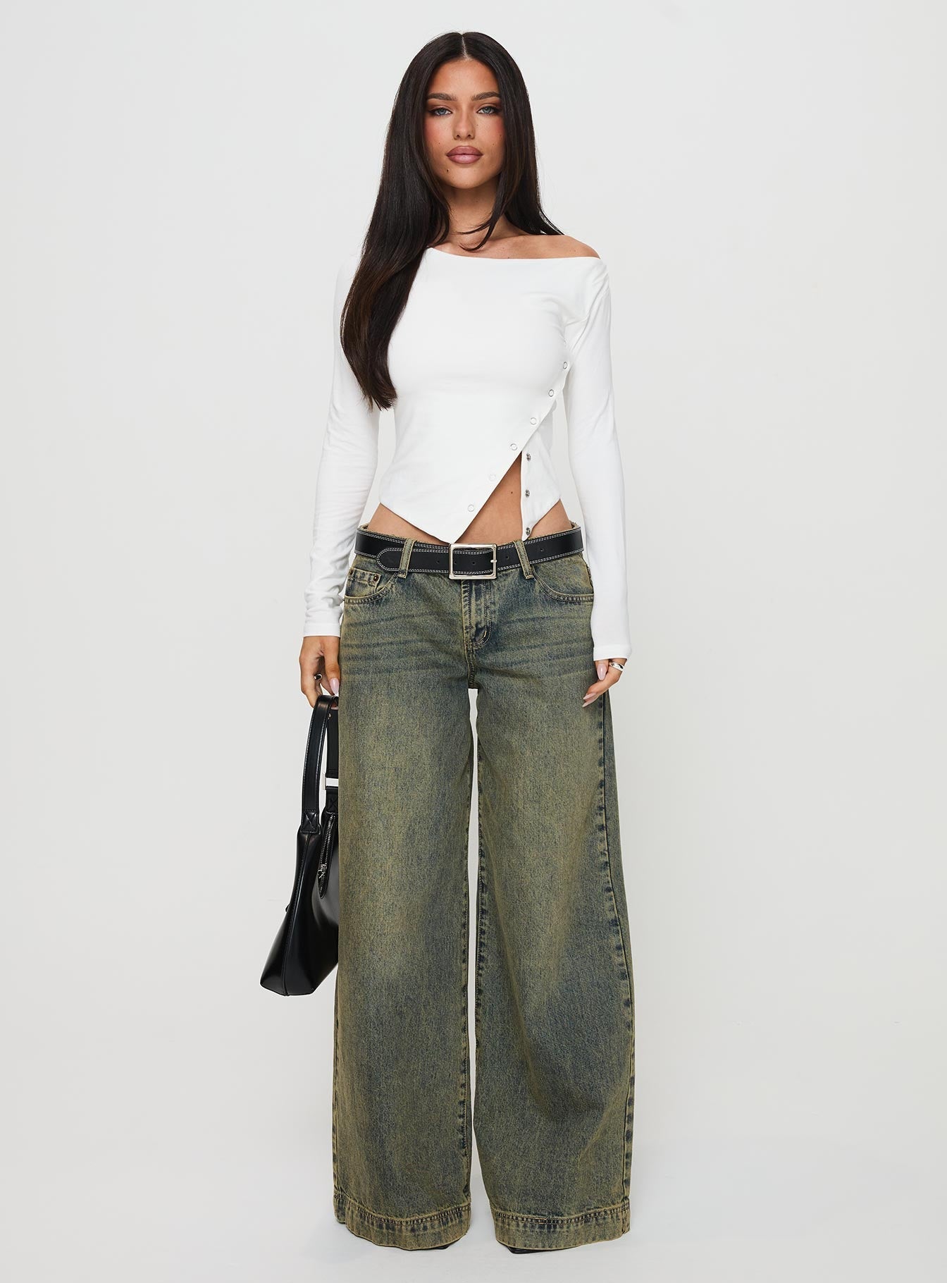 Karre Off The Shoulder Long Sleeve Top White