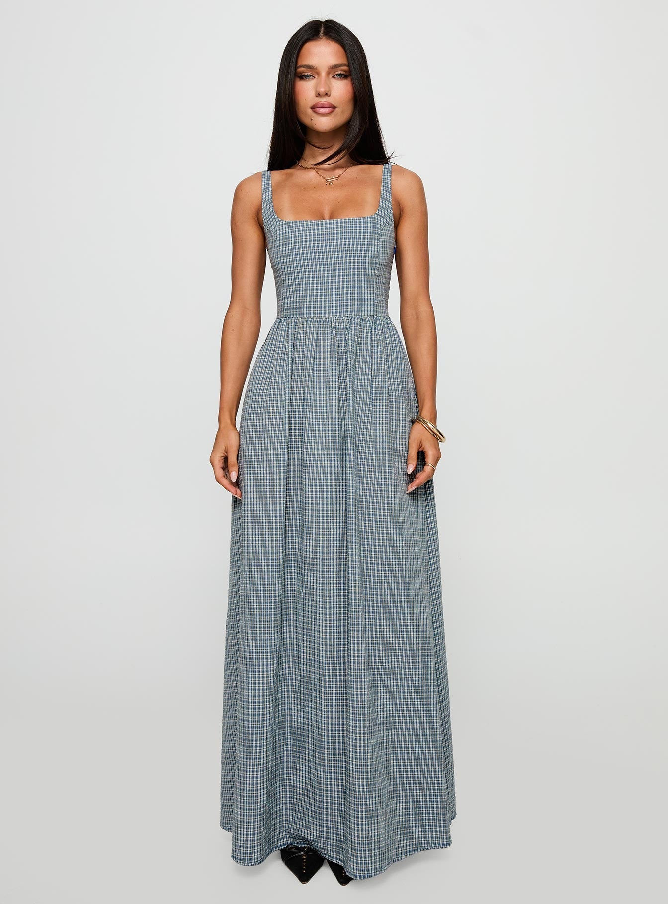 Cartmel Check Maxi Dress Navy