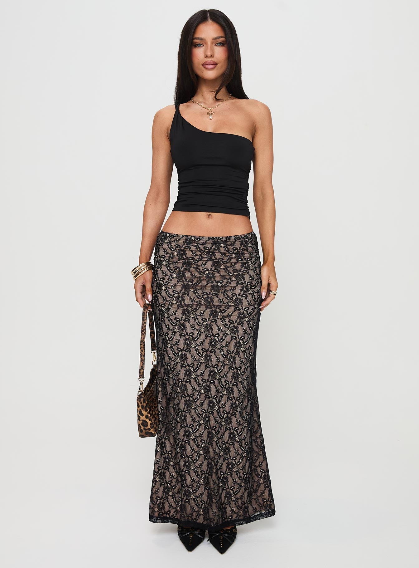 Lourenzia Lace Maxi Skirt Black / Nude