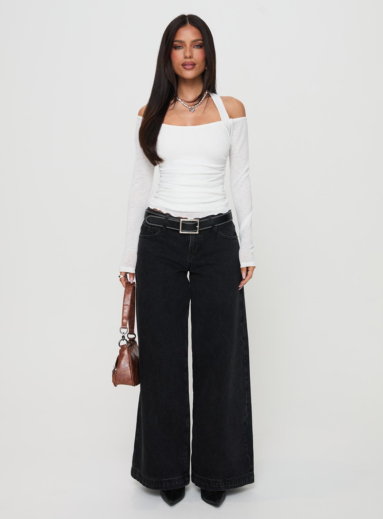 Shivers Halter Long Sleeve Top White