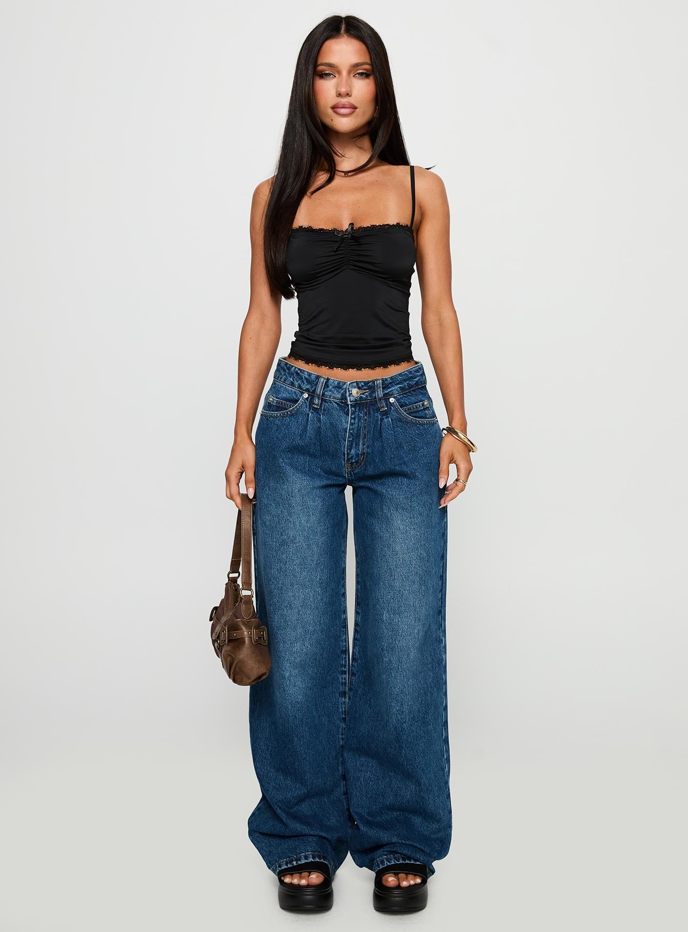 Duster Mid Rise Baggy Jeans Dark Wash