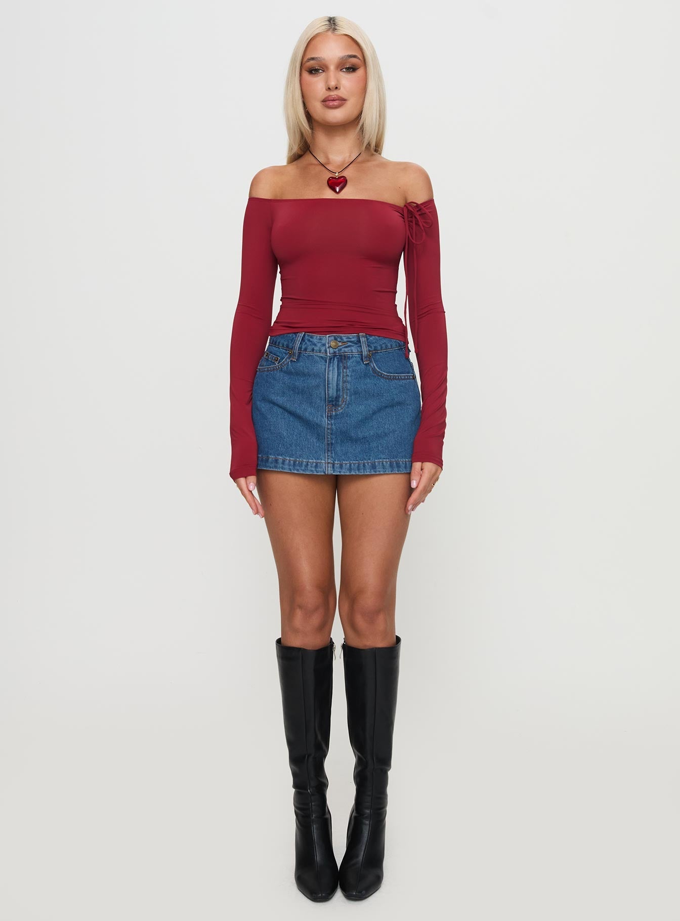 Where You At Off Shoulder Long Sleeve Top Red